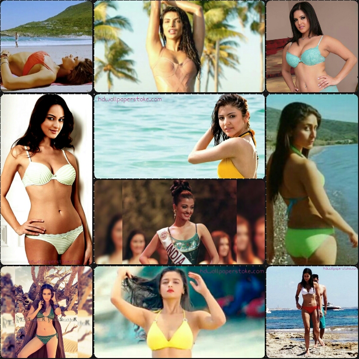 Download Top 10 Hot Bollywood Actress Photos - Bollywood Actress In Bikini Collage - HD Wallpaper 