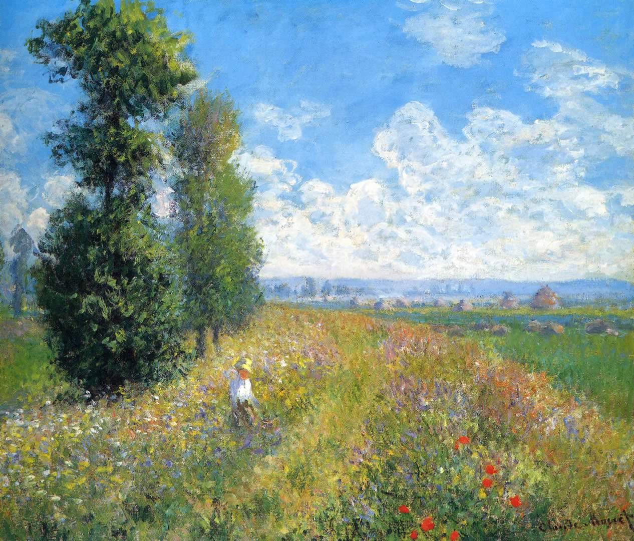 Meadow With Poplars - Claude Monet Meadow With Poplars - HD Wallpaper 