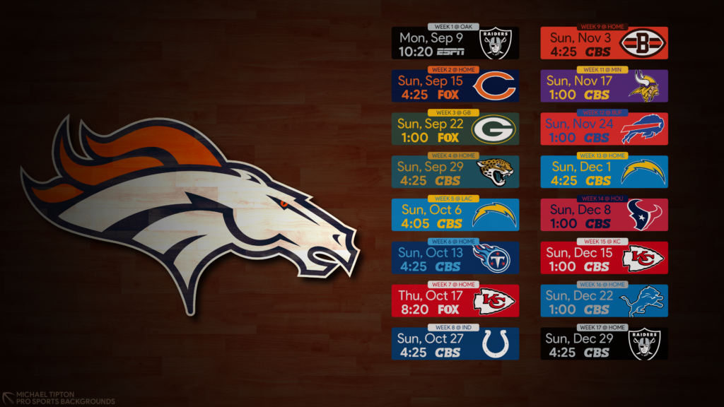 2019 Nfl Denver Broncos Desktop Hardwood Schedule Eastern - Denver Broncos 2019 Schedule - HD Wallpaper 