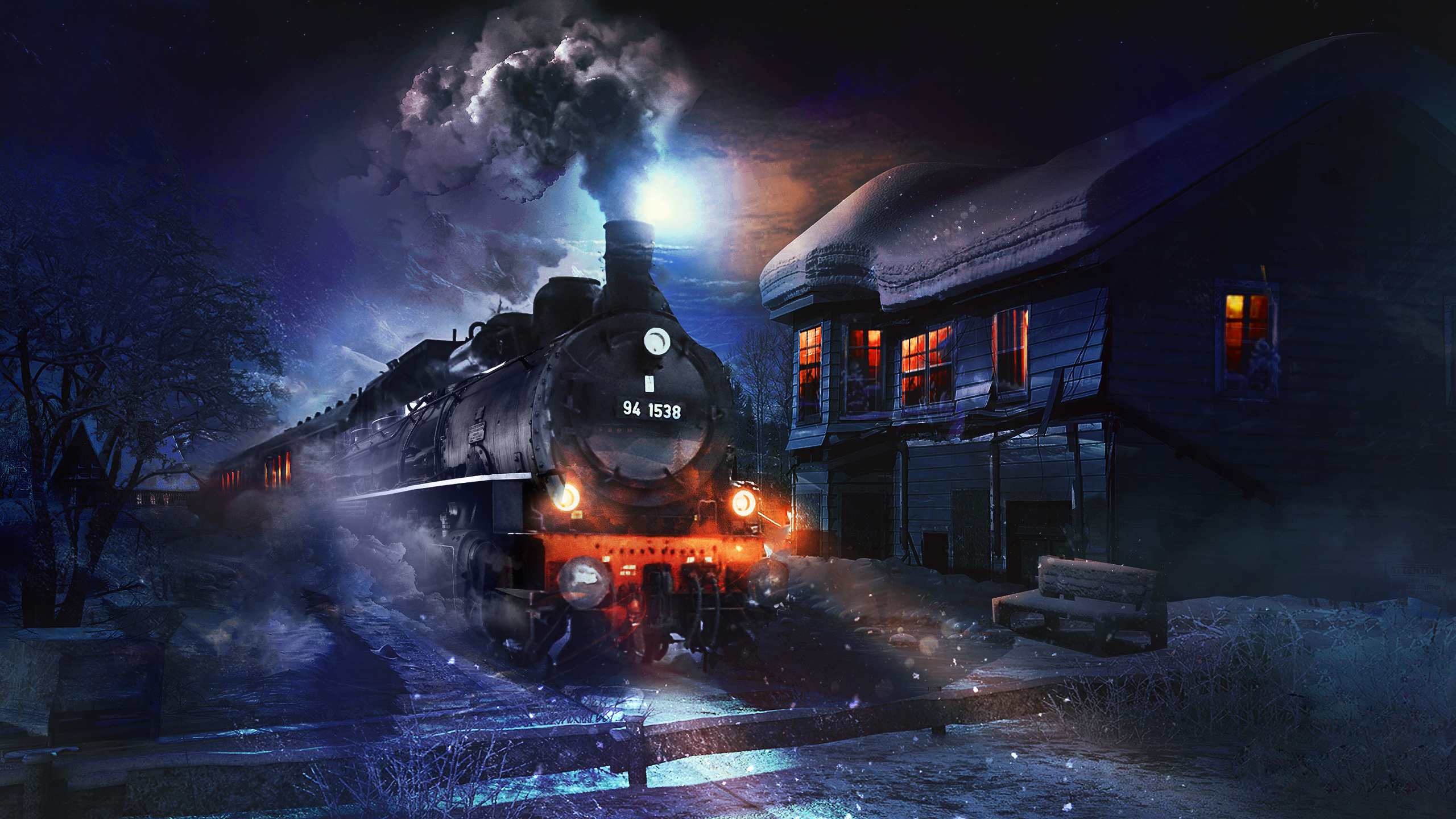 Old Train At Night - HD Wallpaper 