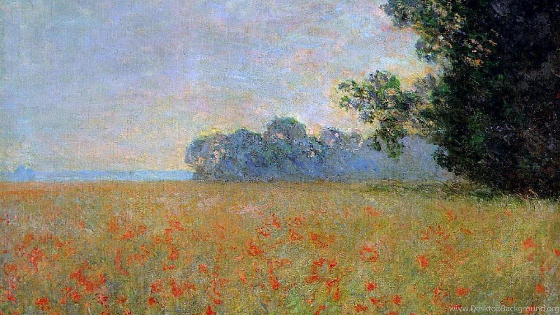 Claude Monet Wallpapers - Oat And Poppy Field Claude Monet - HD Wallpaper 