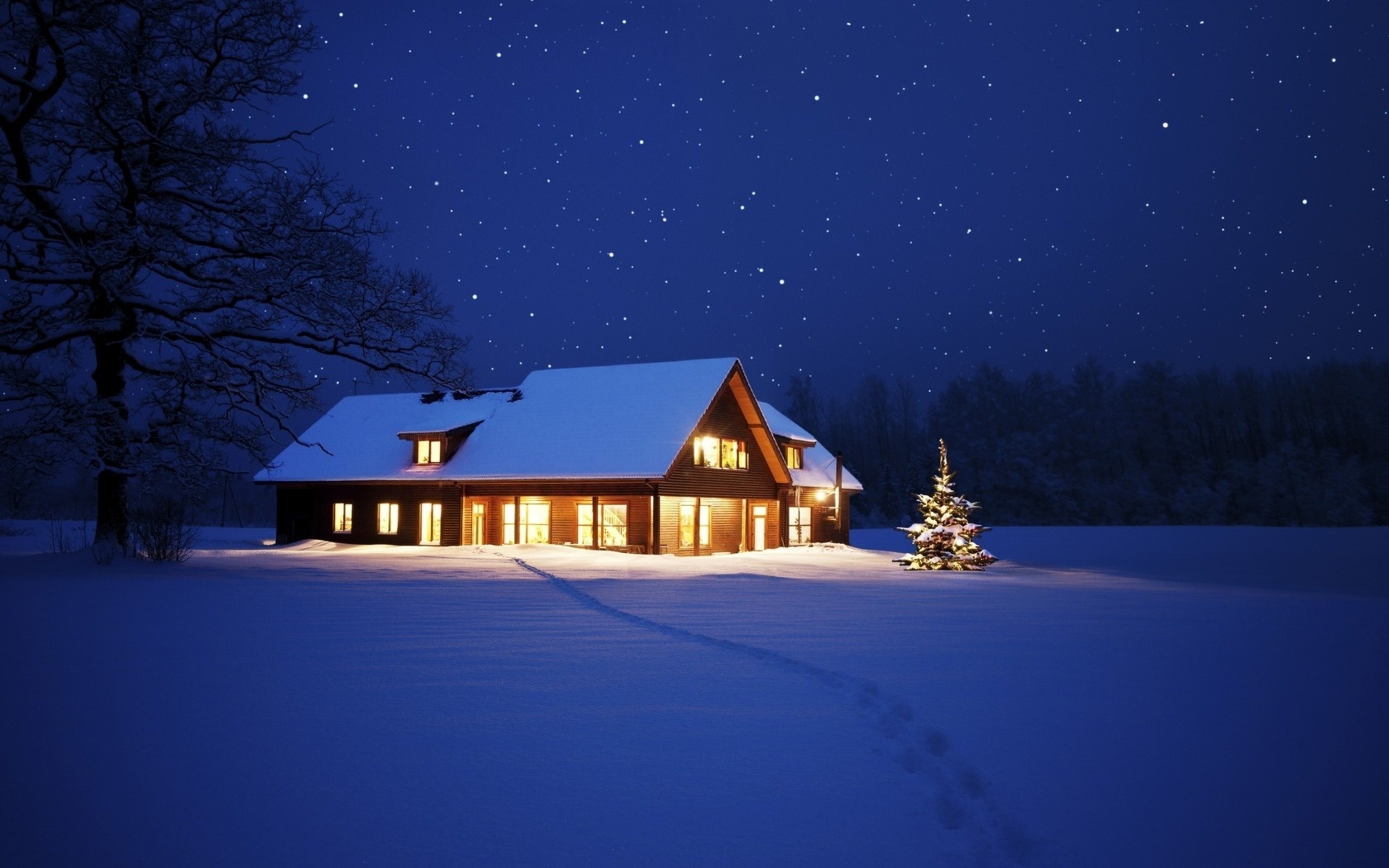 Cabin Winter Snow - HD Wallpaper 
