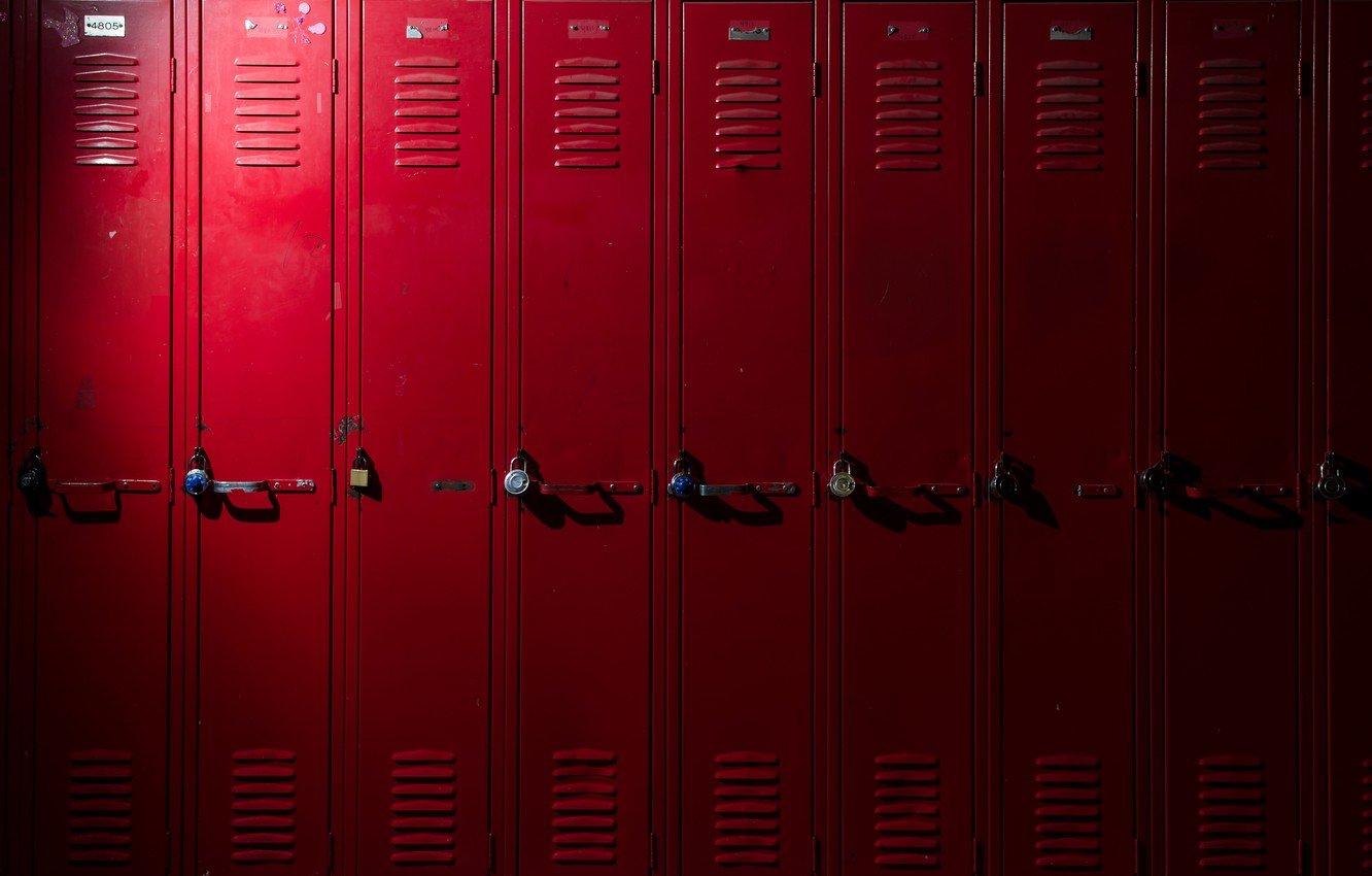 Photo Wallpaper Metal, Red, Locks, Lockers - High School Lockers