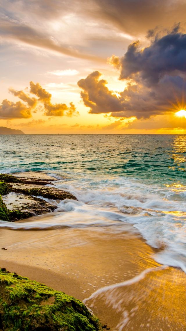 Hawaii, Sunset, Beach, Ocean, Coast, Sky, 4k - Beach Wallpaper Hd Vertical - HD Wallpaper 