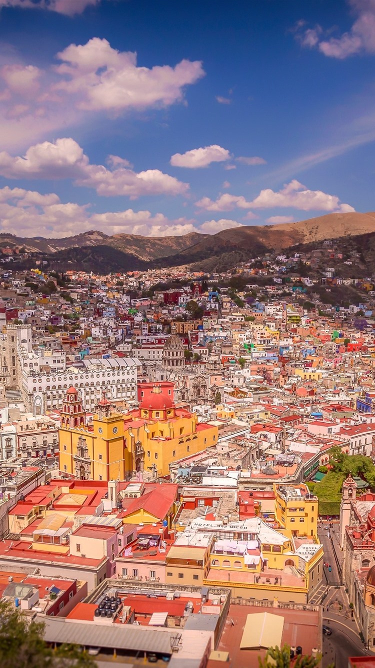 Iphone Wallpaper Mexico, City, Houses, Mountains, Street - Guanajuato - HD Wallpaper 