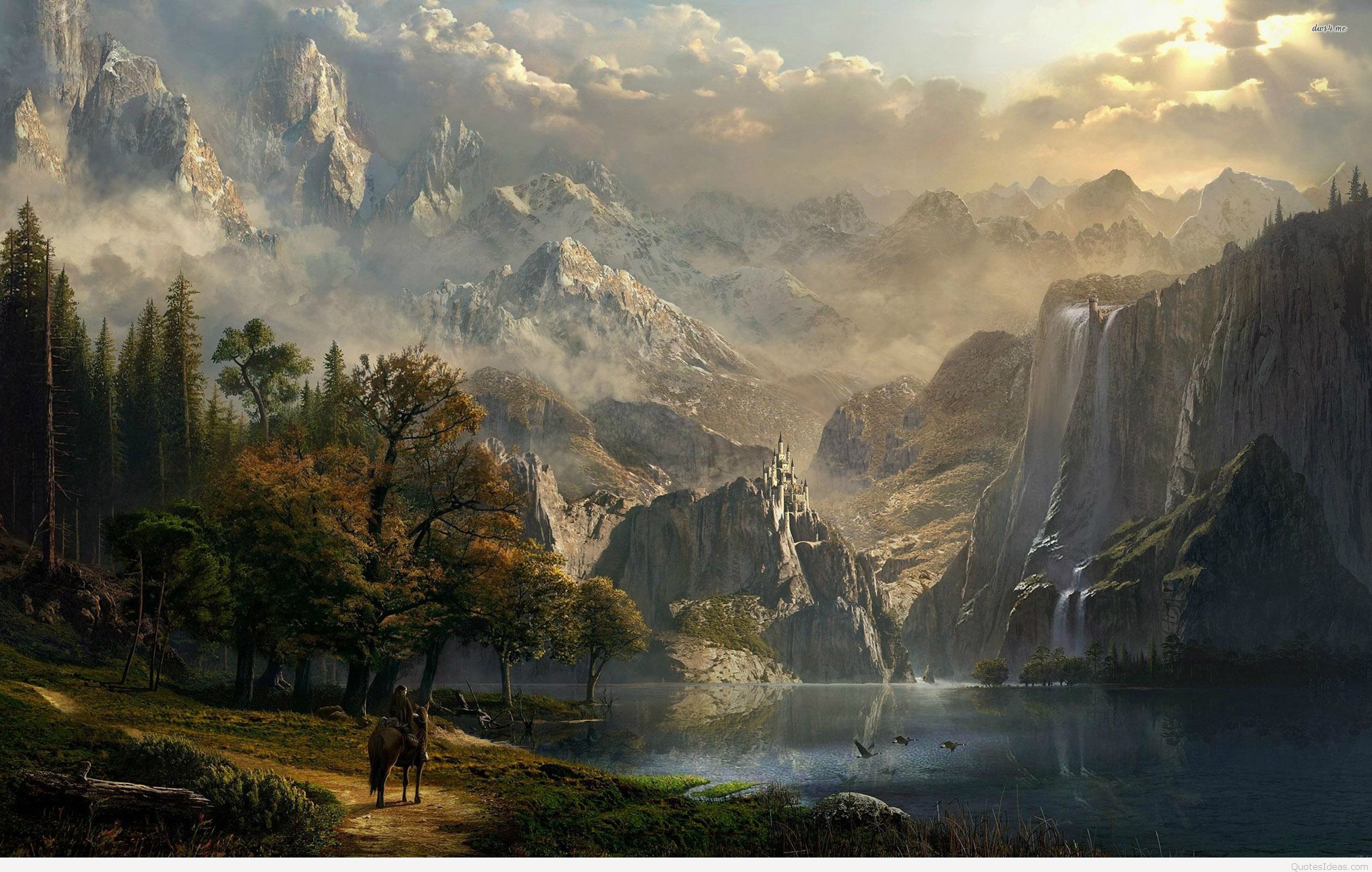 17941 Riding To The Castle On The Mountain Fantasy - Hd Background Desktop Fantasy - HD Wallpaper 