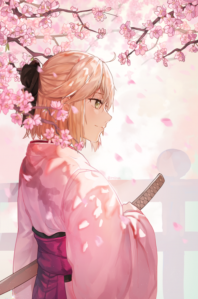 Sakura Saber, Katana, Kimono, Cherry Blossom, Koha-ace, - Anime Sakura Girl Profile - HD Wallpaper 