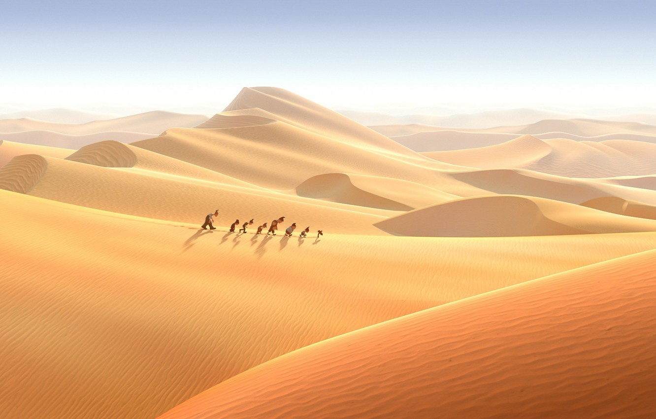 Photo Wallpaper Sand, Desert, Cartoon, Dwarves, Hike, - Hiking The Desert Cartoon - HD Wallpaper 