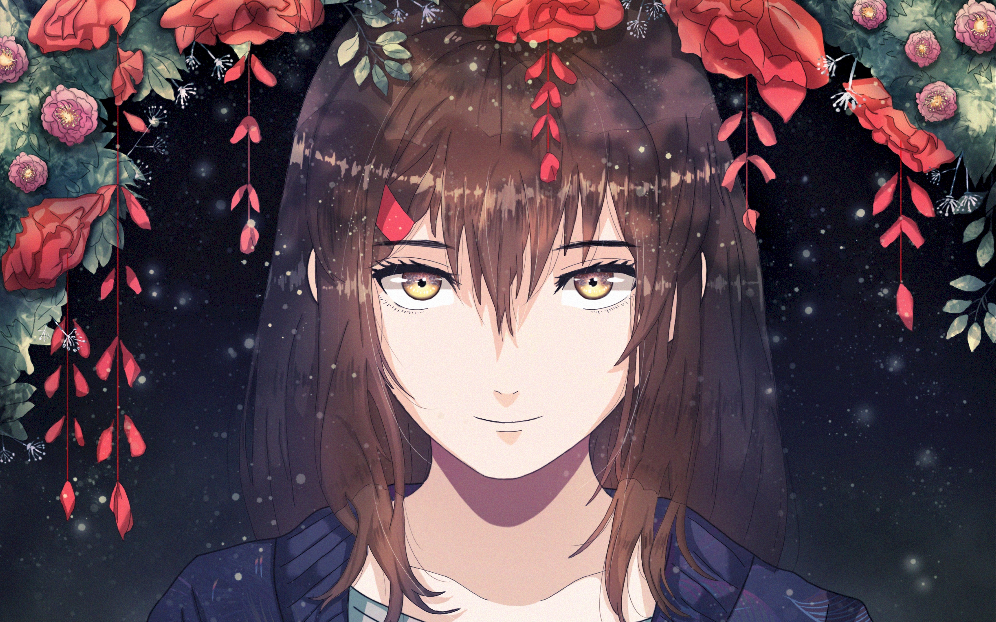 Wallpaper Girl, Anime, Smile, Sweet, Flowers - Anime Girl Wallpaper 4k - HD Wallpaper 