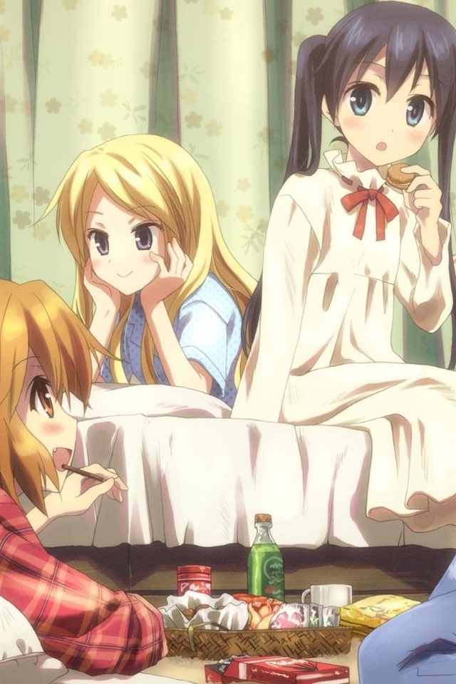 Iphone Wallpaper Five Anime Girls In Bedroom - Papel De Paredes De Animes Para Quarto - HD Wallpaper 
