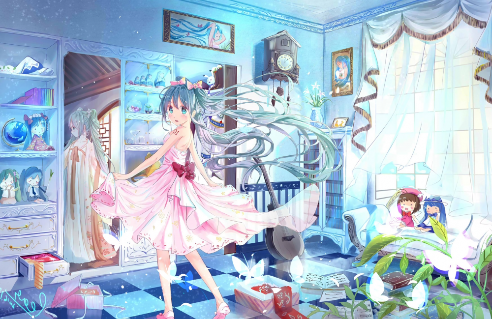 Anime Room, Hatsune Miku, Mirror, Vocaloid, Dress - HD Wallpaper 