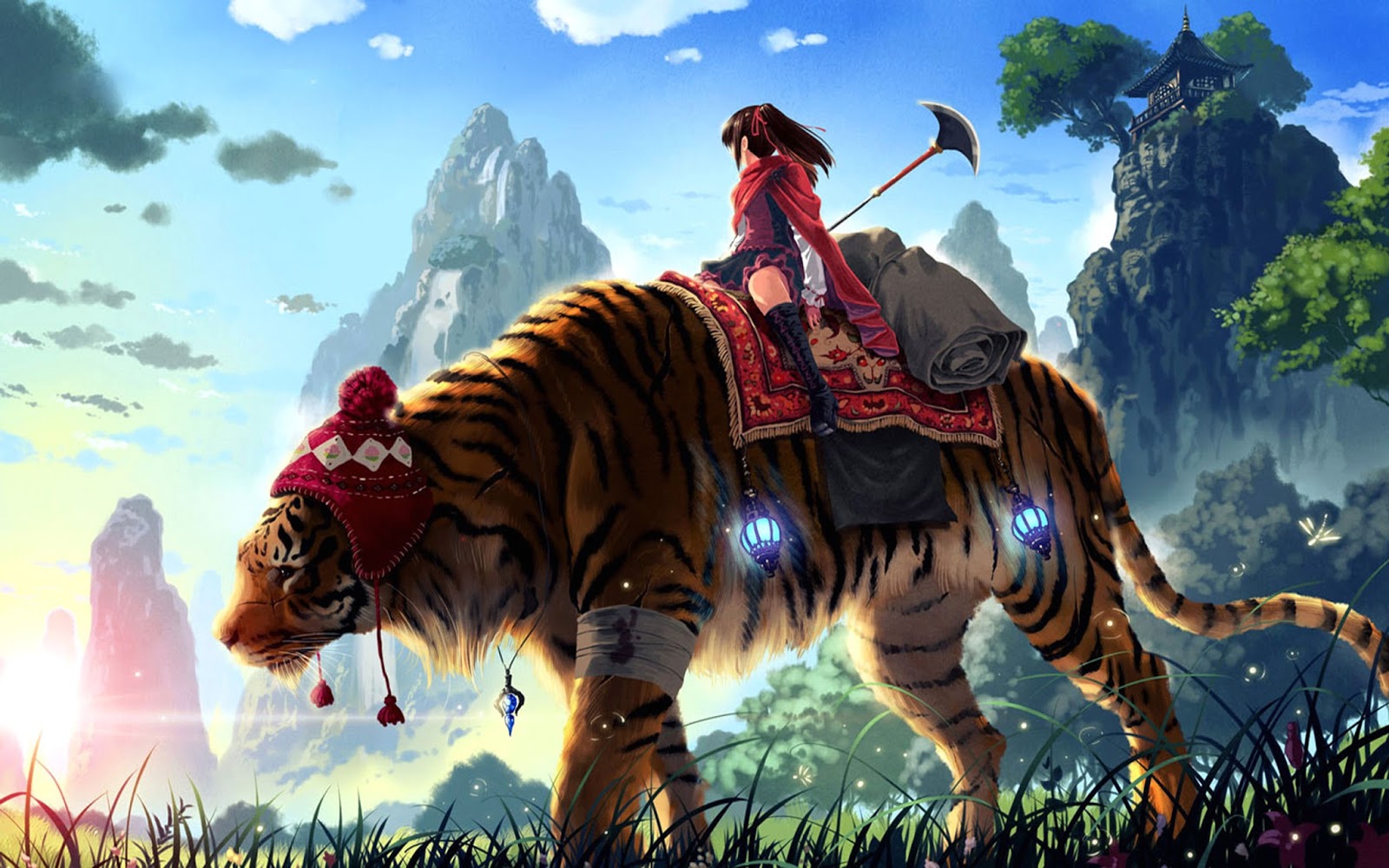 Karma Tiger Journey Anime Wallpapers - Anime Girl On Tiger - HD Wallpaper 