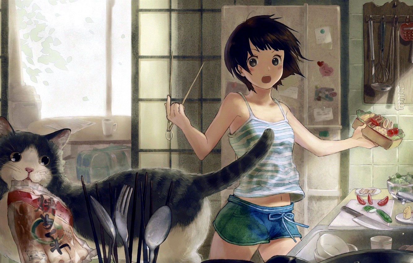 Photo Wallpaper Girl, Shorts, Anime, Food, Cat, Short - Anime Girl With Pets - 1332x850 Wallpaper Photo Wallpaper Girl, Shorts, Anime, Food, Cat, Short - Anime Girl With Pets - 1332x850 Wallpaper