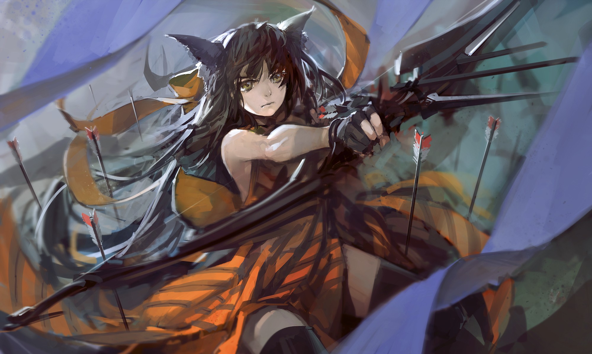 Wallpaper - Anime Cat Girl Archer - HD Wallpaper 