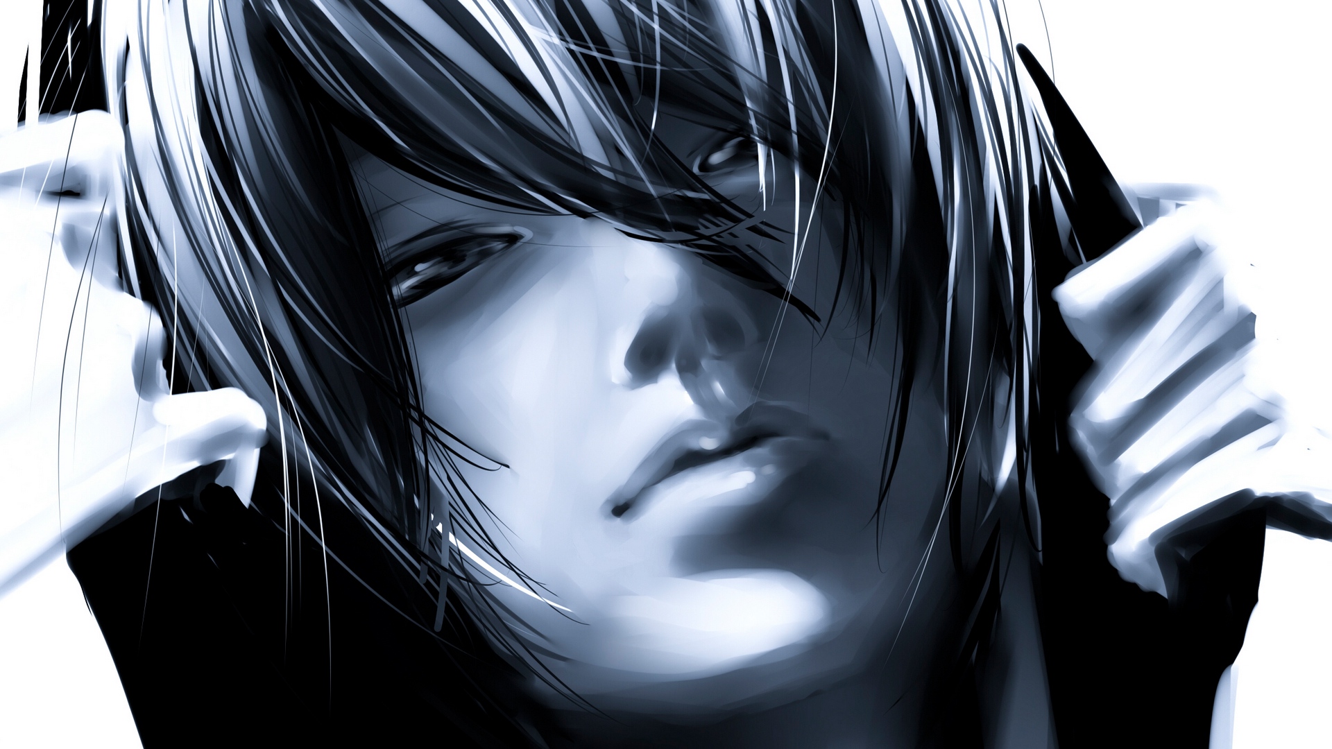 Wallpaper Guy, Bangs, Face, Portrait, Black White - Male Anime Character  With Dark Grey Hair - 1920x1080 Wallpaper 