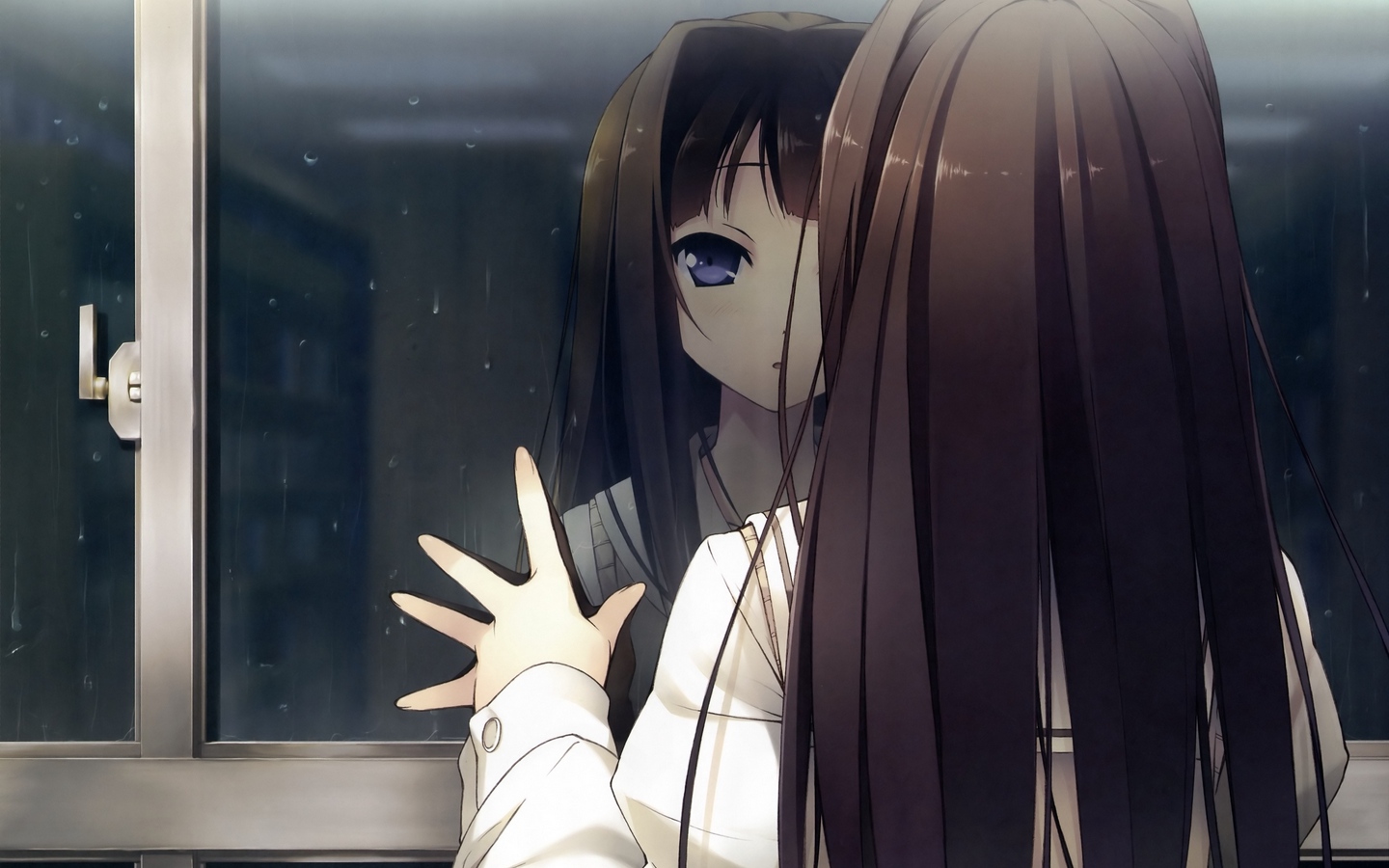 Wallpaper Anime Girl, Window, Reflection, Drop, Rain, - Anime Girl Alone And Sad - HD Wallpaper 