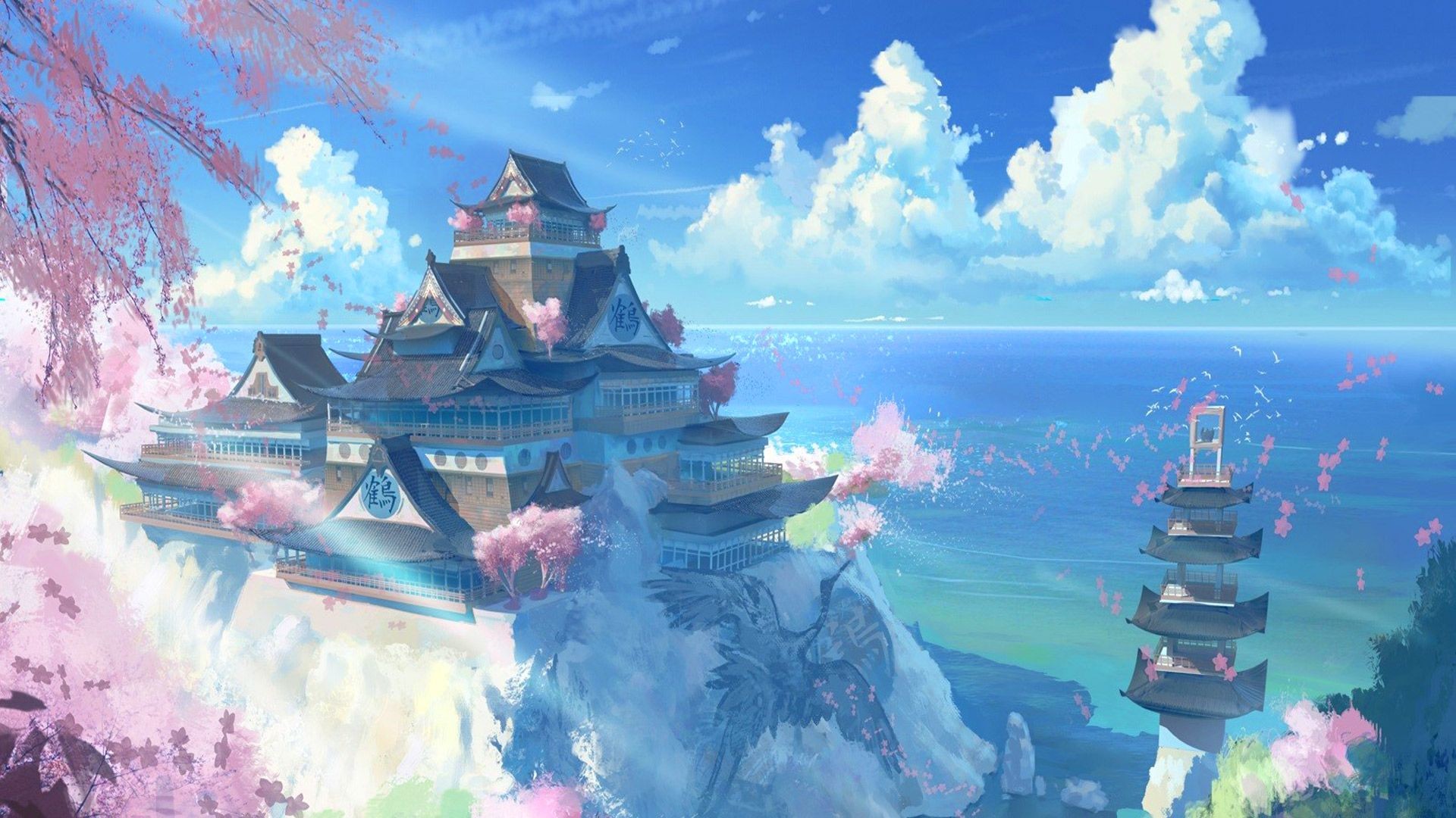 1920x1080, Free Japan Temple Scenery Anime Manga, Computer - Japan Wallpaper Anime - HD Wallpaper 