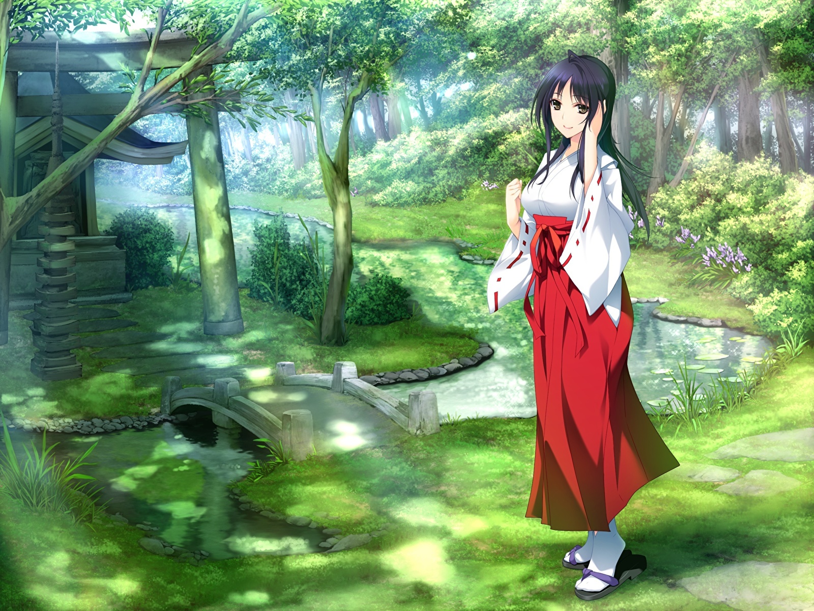 Shrine Maiden Anime Girl - HD Wallpaper 