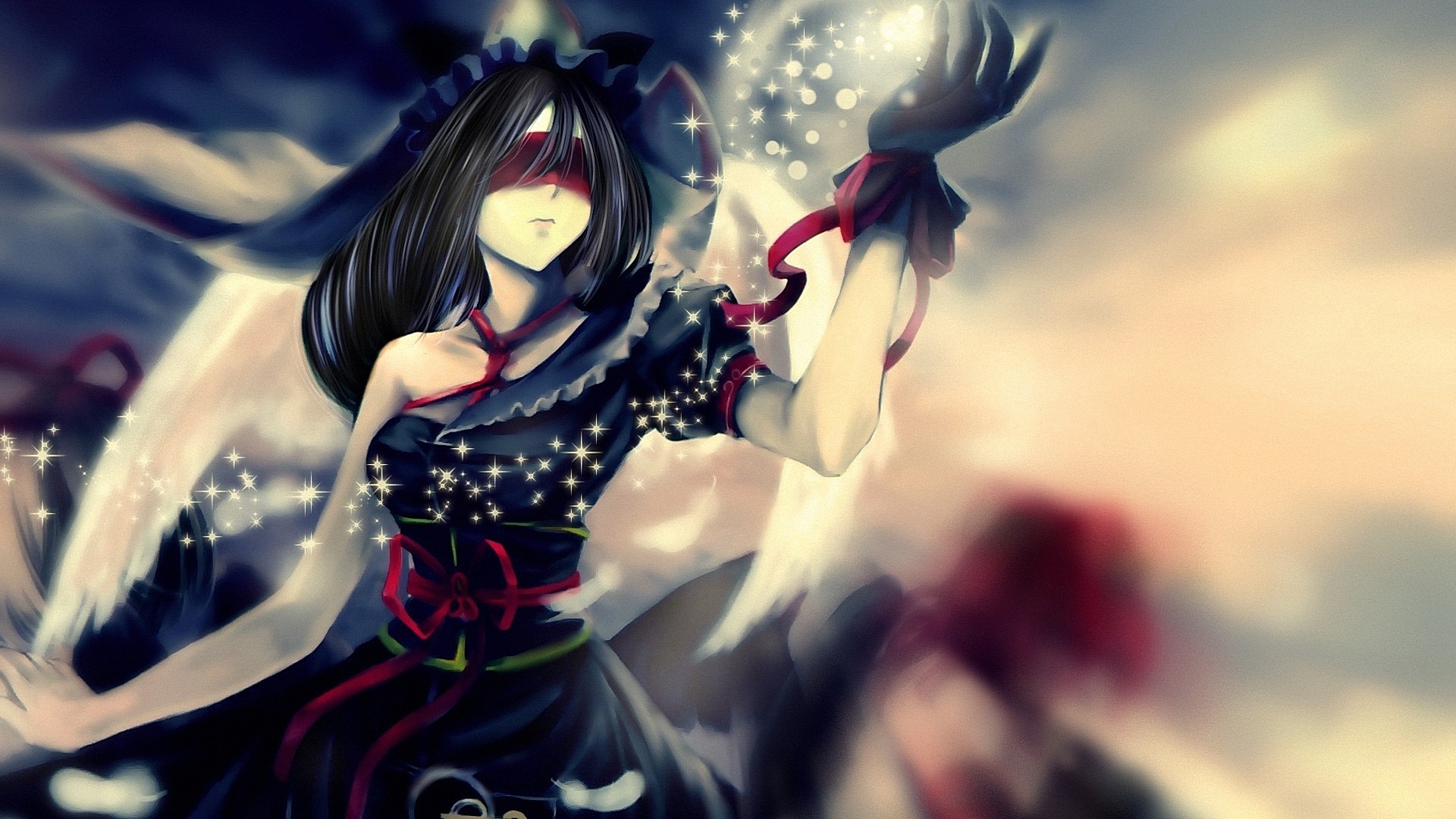 Wallpaper Anime Girl Black Clothes - Mask Mysterious Anime Girl - HD Wallpaper 