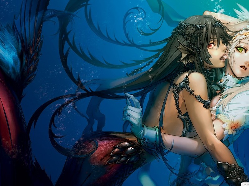 Mermaids Anime Girl Wallpaper - Long Hair Mermaid Anime Girl - HD Wallpaper 