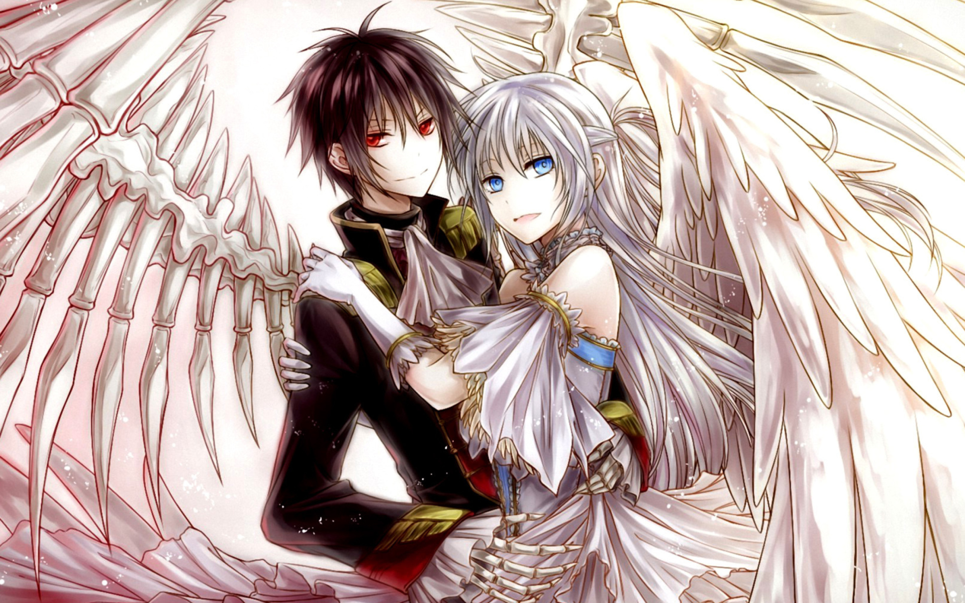 Cute Anime Couple Wallpaper - Angel And Devil Anime - HD Wallpaper 