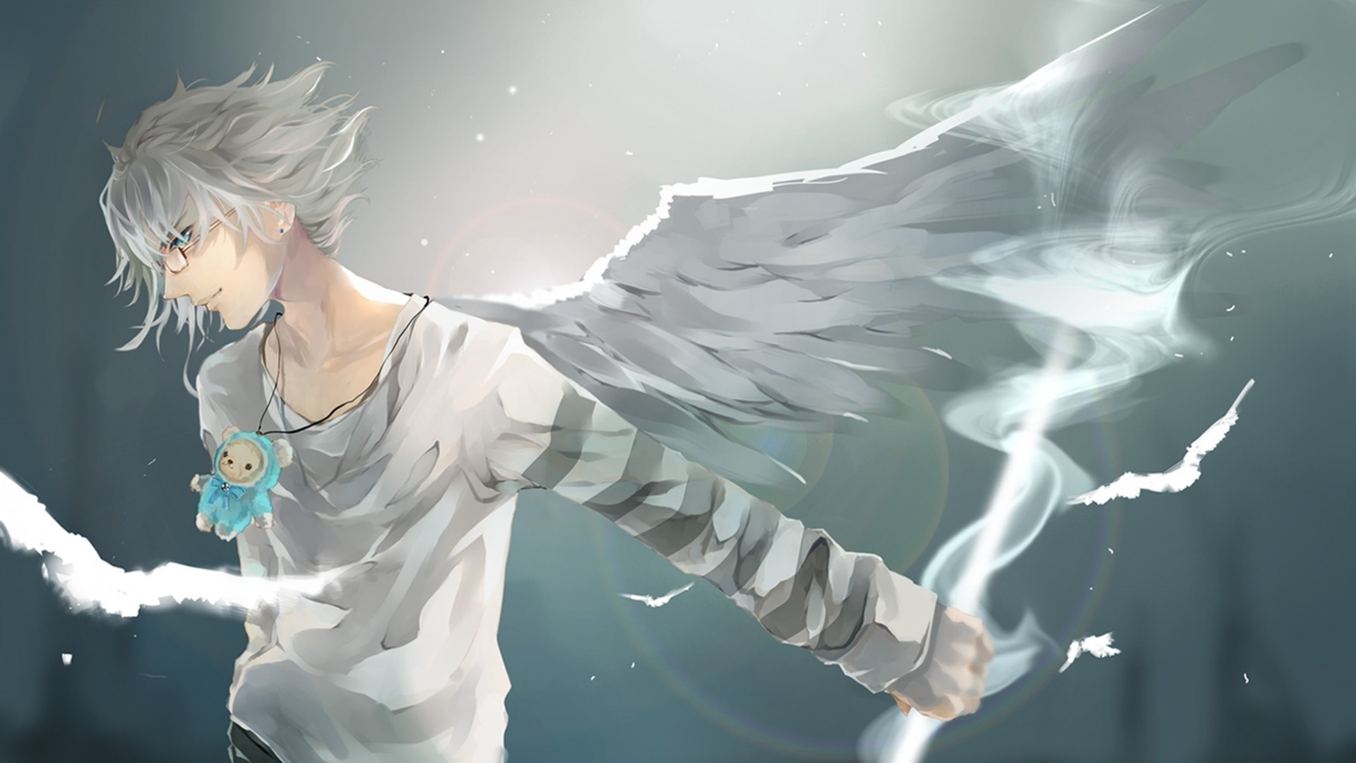 Download Wallpaper Anime, Boy, Wings, Art Full Hd 1080p - Anime Male With Wings - HD Wallpaper 