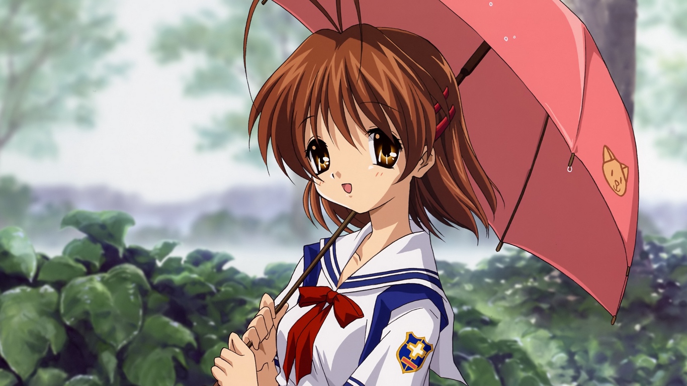 Wallpaper Anime, Girl, Cute, Umbrella, Rain, Nature - Manga Bilder High School Uniform - HD Wallpaper 