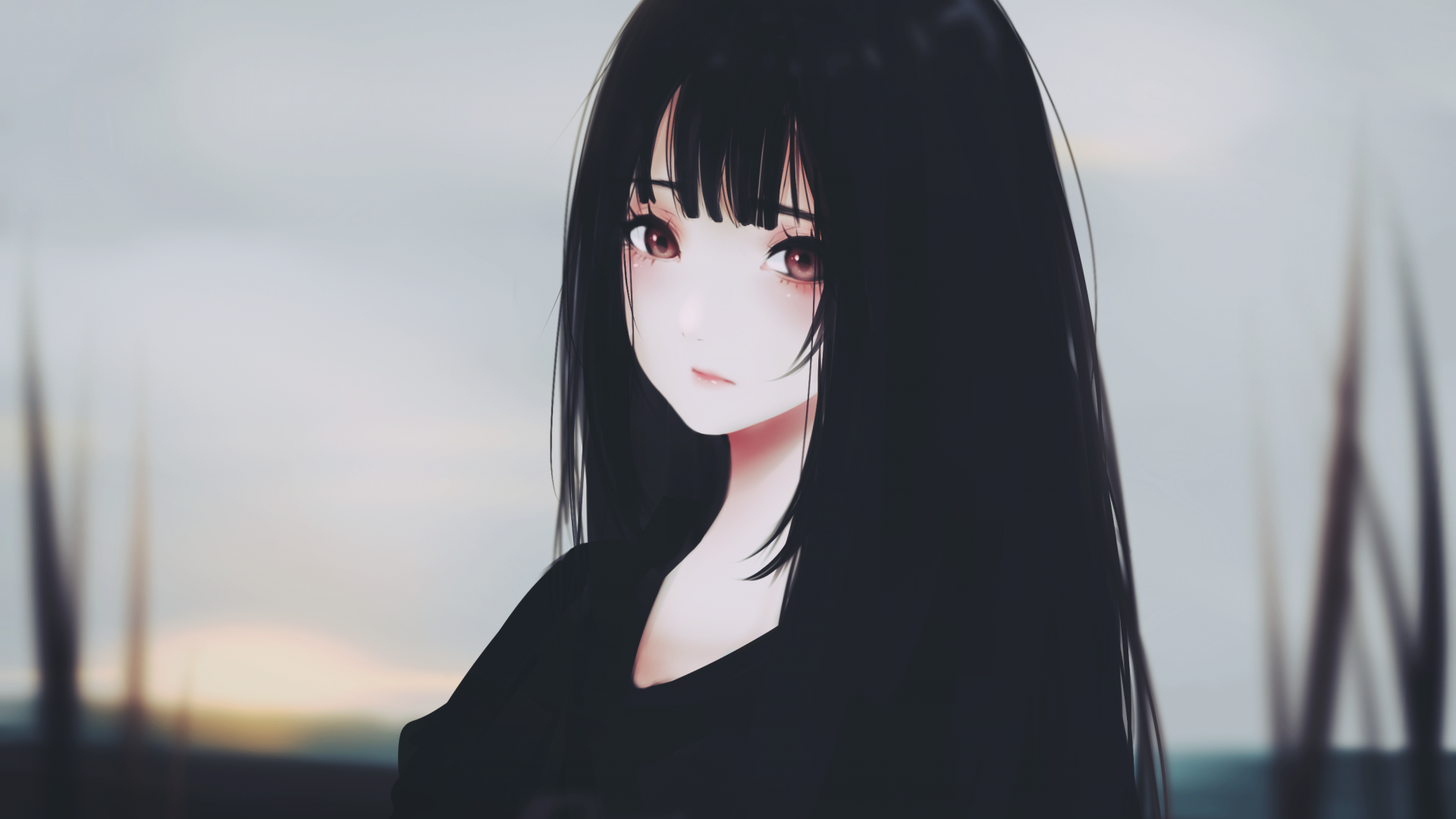 Anime Girl, Black Hair, Sad Expression, Semi Realistic - Sad Anime Girl Hd - HD Wallpaper 