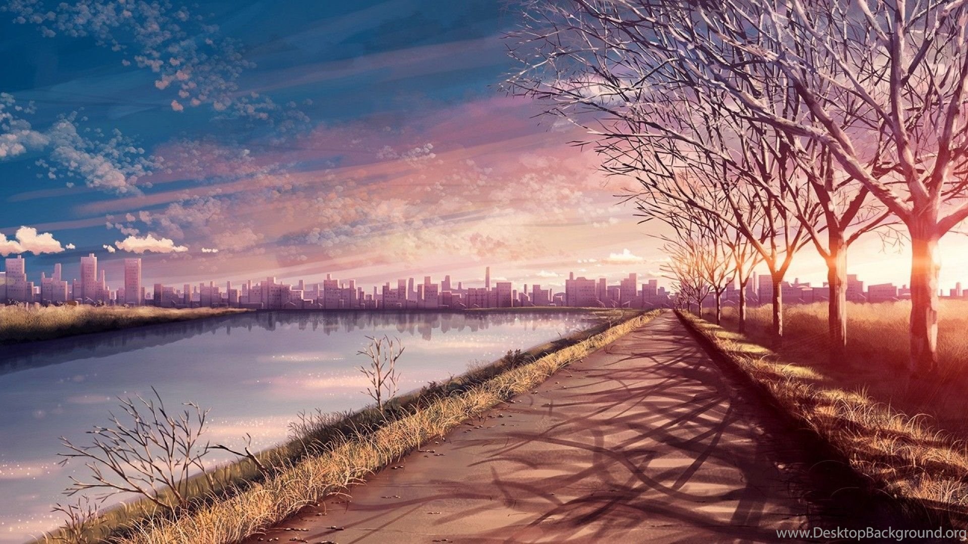 Scenery Anime Sunset Background - HD Wallpaper 