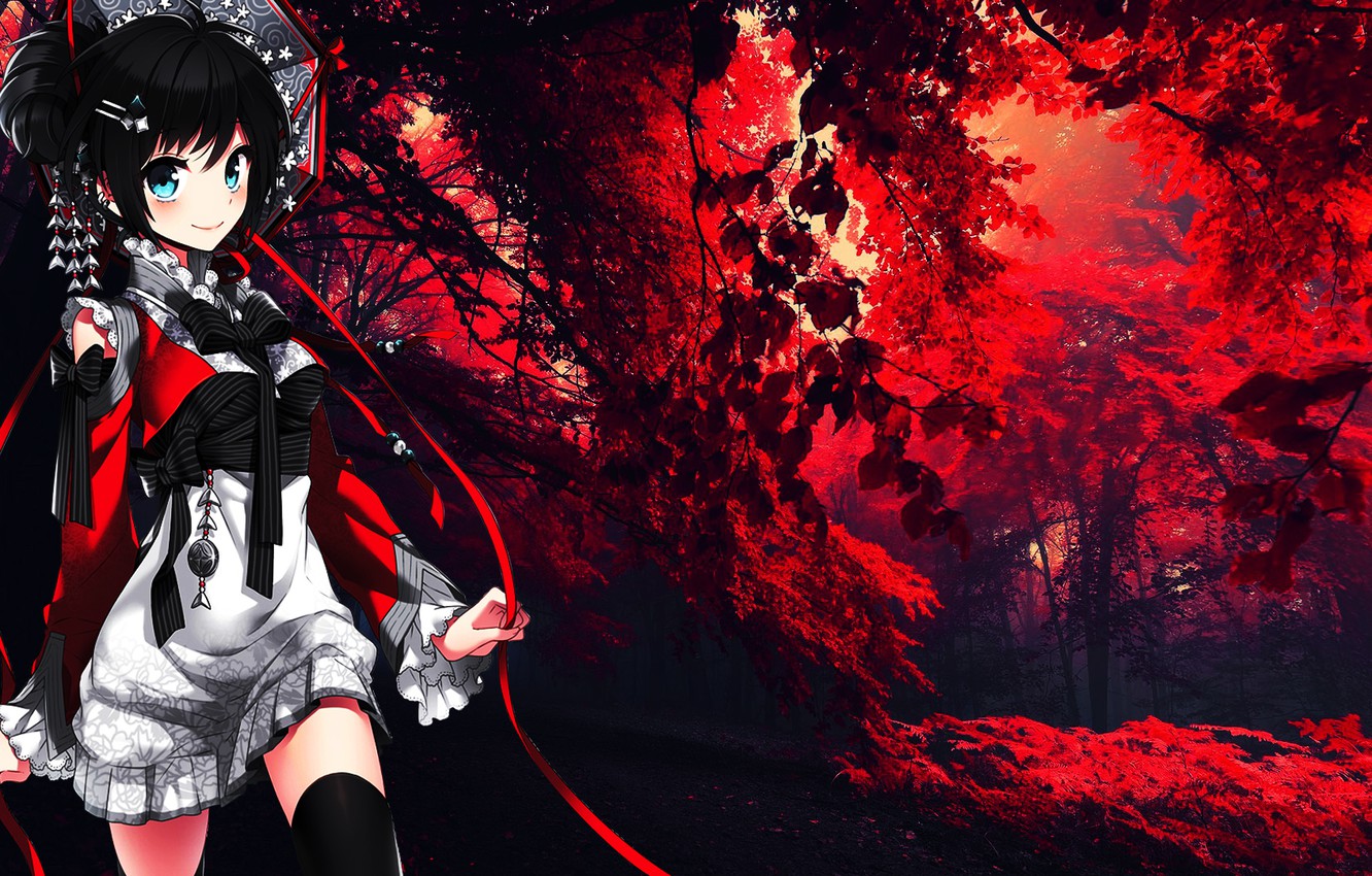 Photo Wallpaper Forest, Background, Anime, Landscape, - Red Autumn - HD Wallpaper 