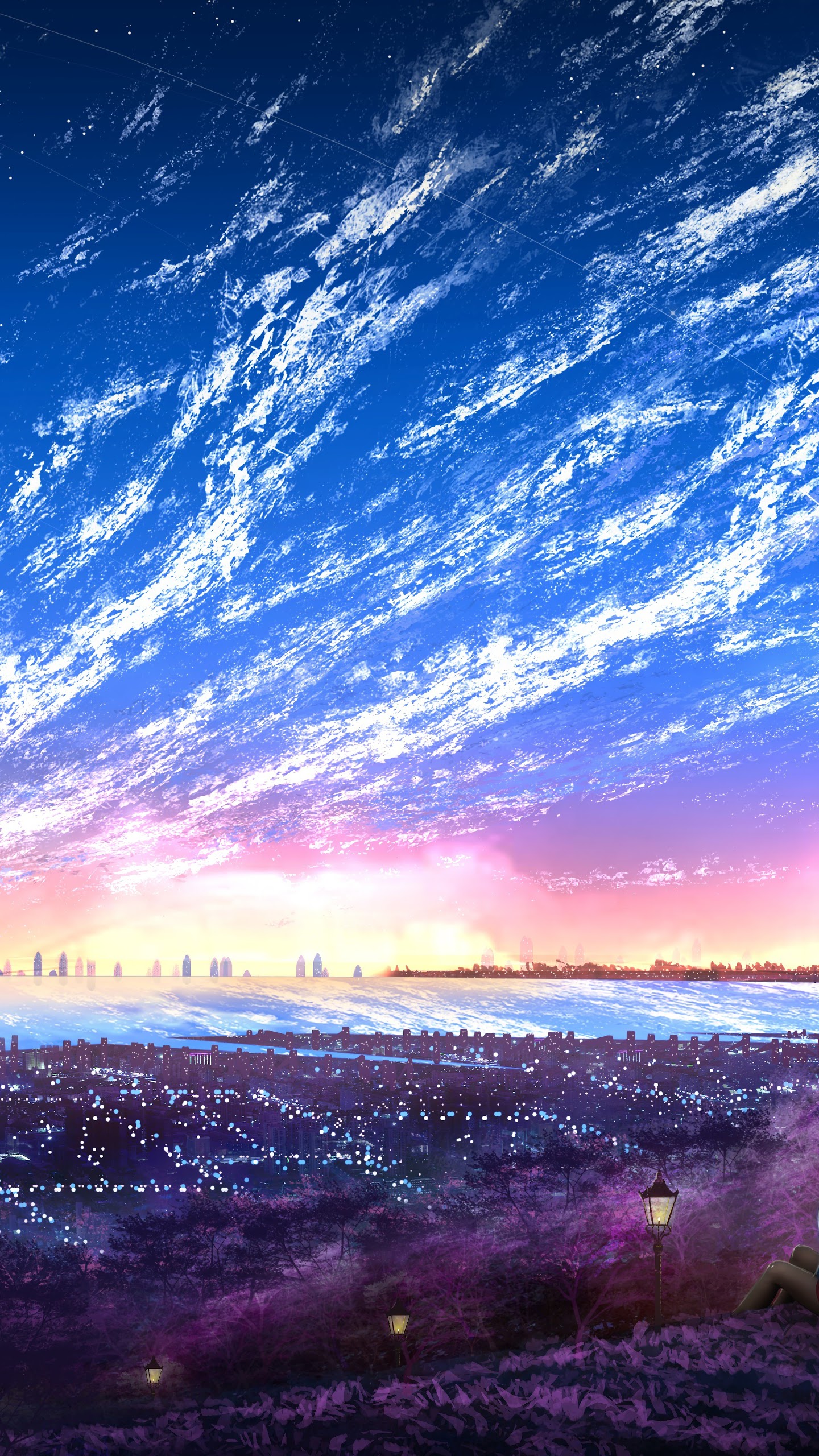 Sky, City, Scenery, Horizon, Landscape, Anime, 8k, - Anime Place - HD Wallpaper 