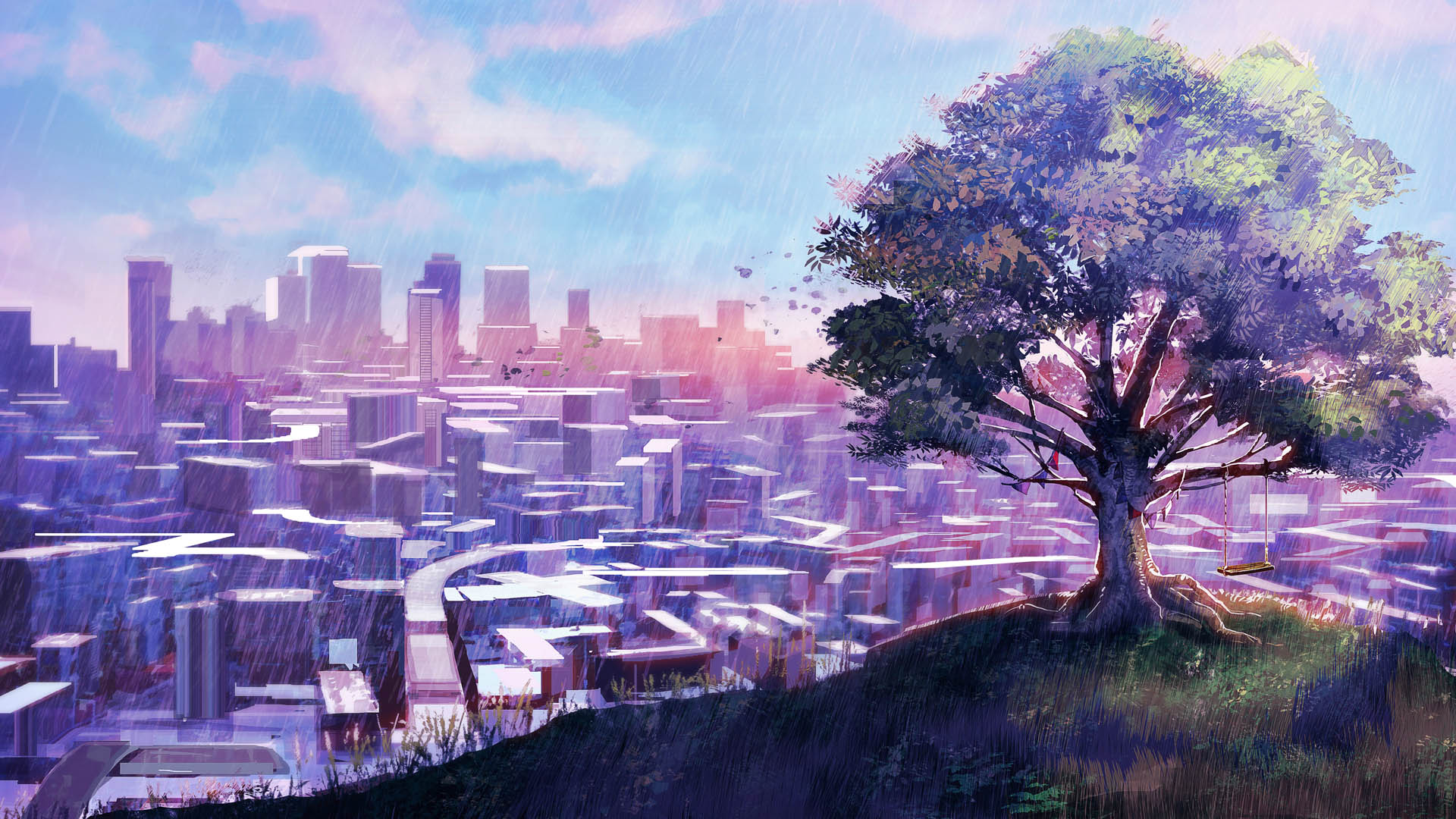 Cityscape Anime Background - HD Wallpaper 