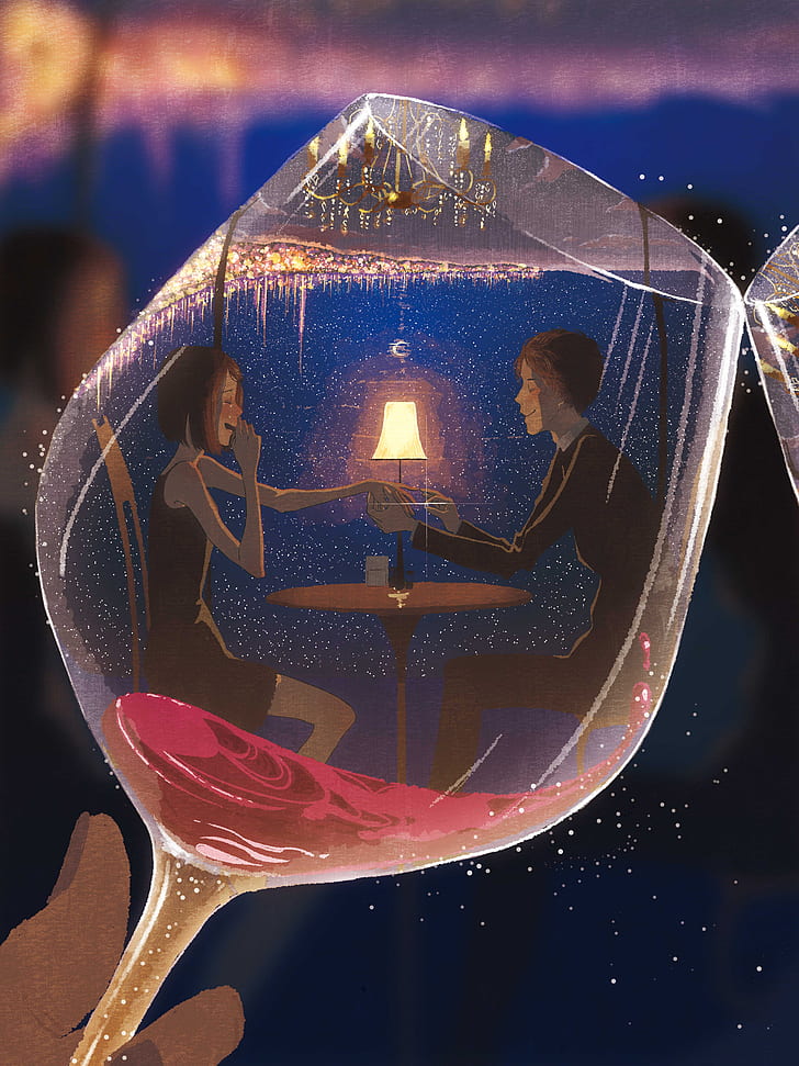 Anime, Couple, Wine Glass Bay, Smiling, Crying, Blushing, - Wine Glass Couple Reflection - HD Wallpaper 