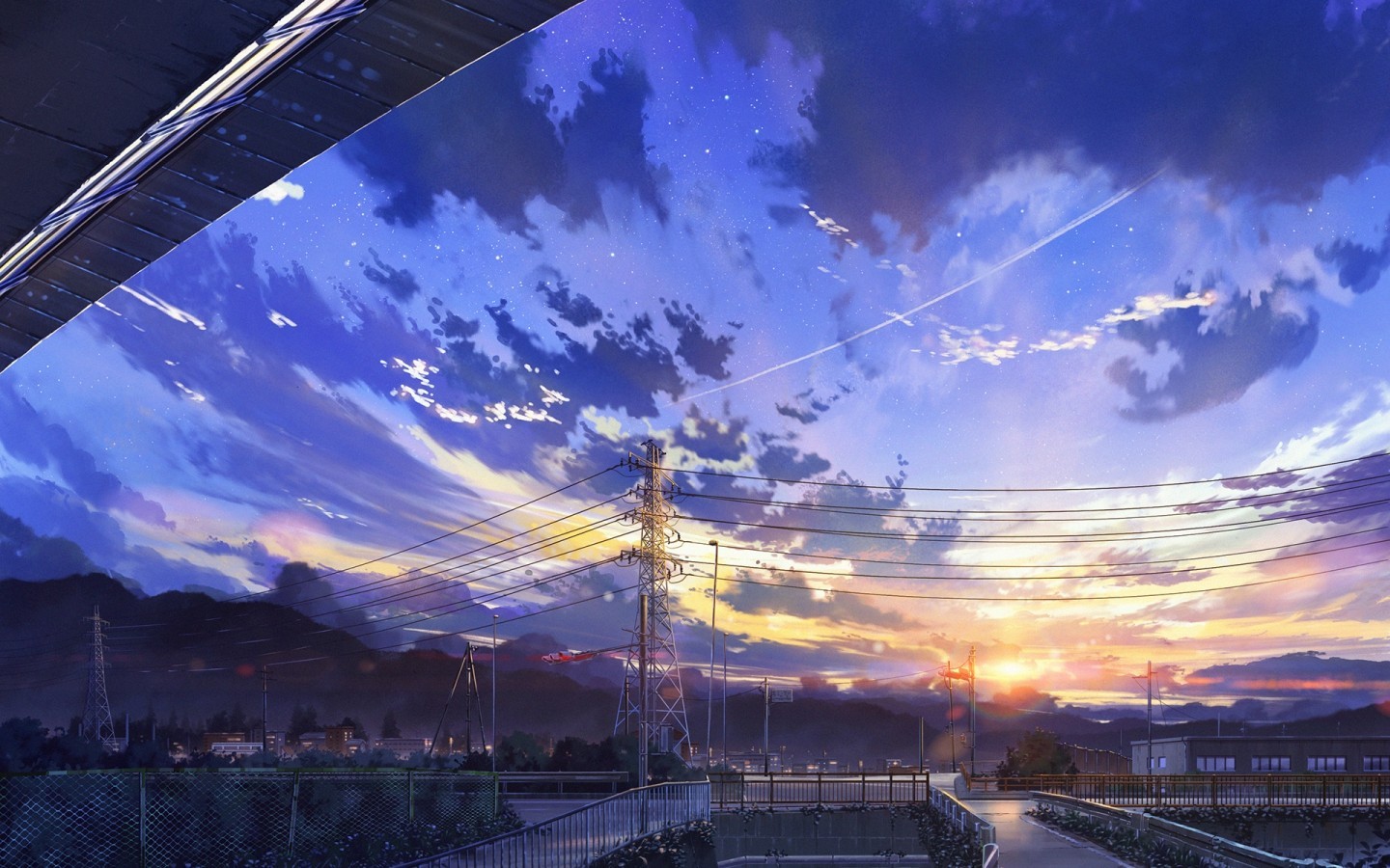Anime Landscape, Scenery, Clouds, Stars, Buildings - Anime Landscape - 1440x900  Wallpaper 