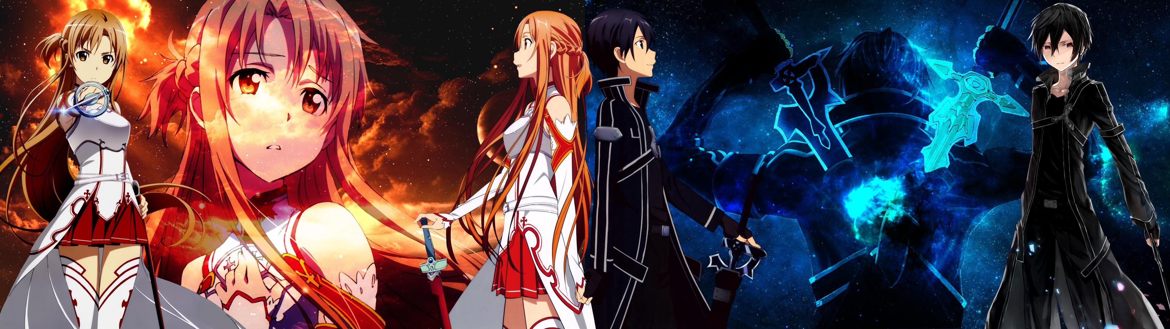 Sword Art Online, Yuuki Asuna, Anime, Kirigaya Kazuto, - Dual Screen Wallpaper Sao - HD Wallpaper 