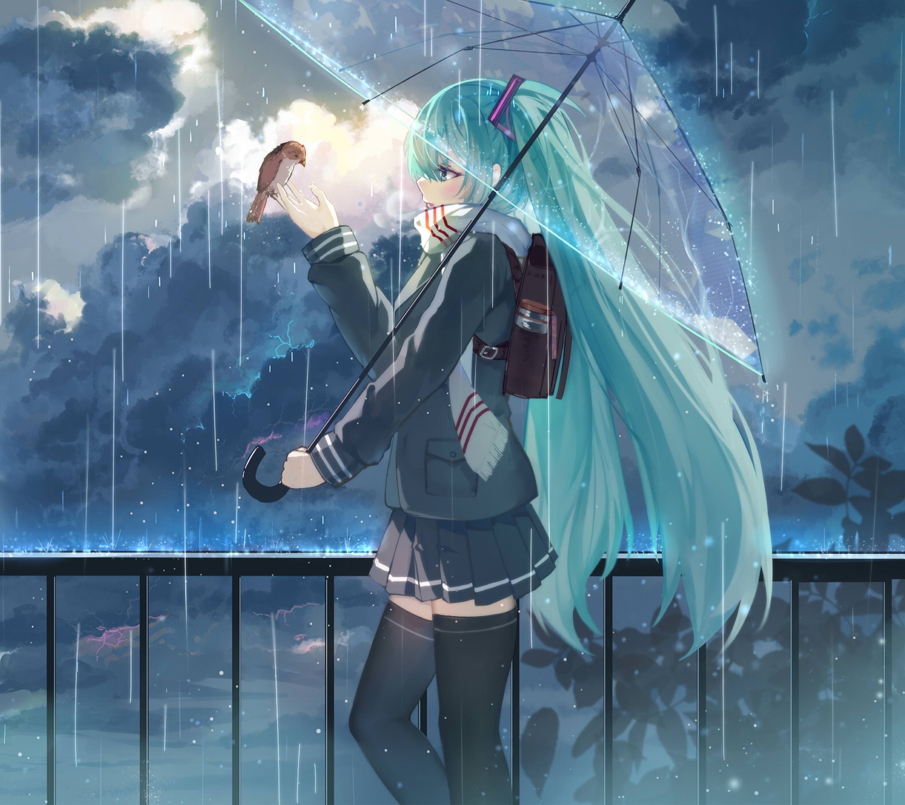 Hatsune Miku Fanart Rain - HD Wallpaper 