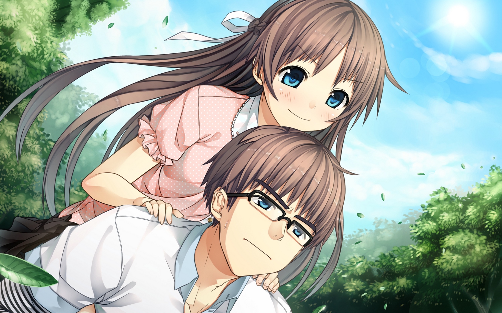 Wallpaper Monobeno, Sawai Natsuha, Boy, Girl, Blush, - Anime Boy With Glasses And Girl - HD Wallpaper 