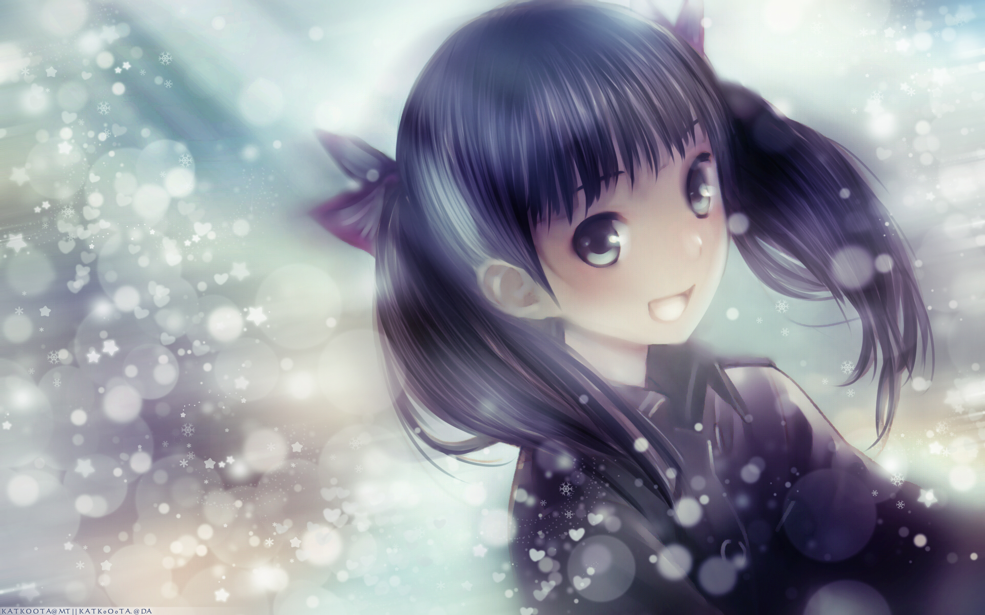 Anime Girl With Black Hair And Black Eyes - HD Wallpaper 