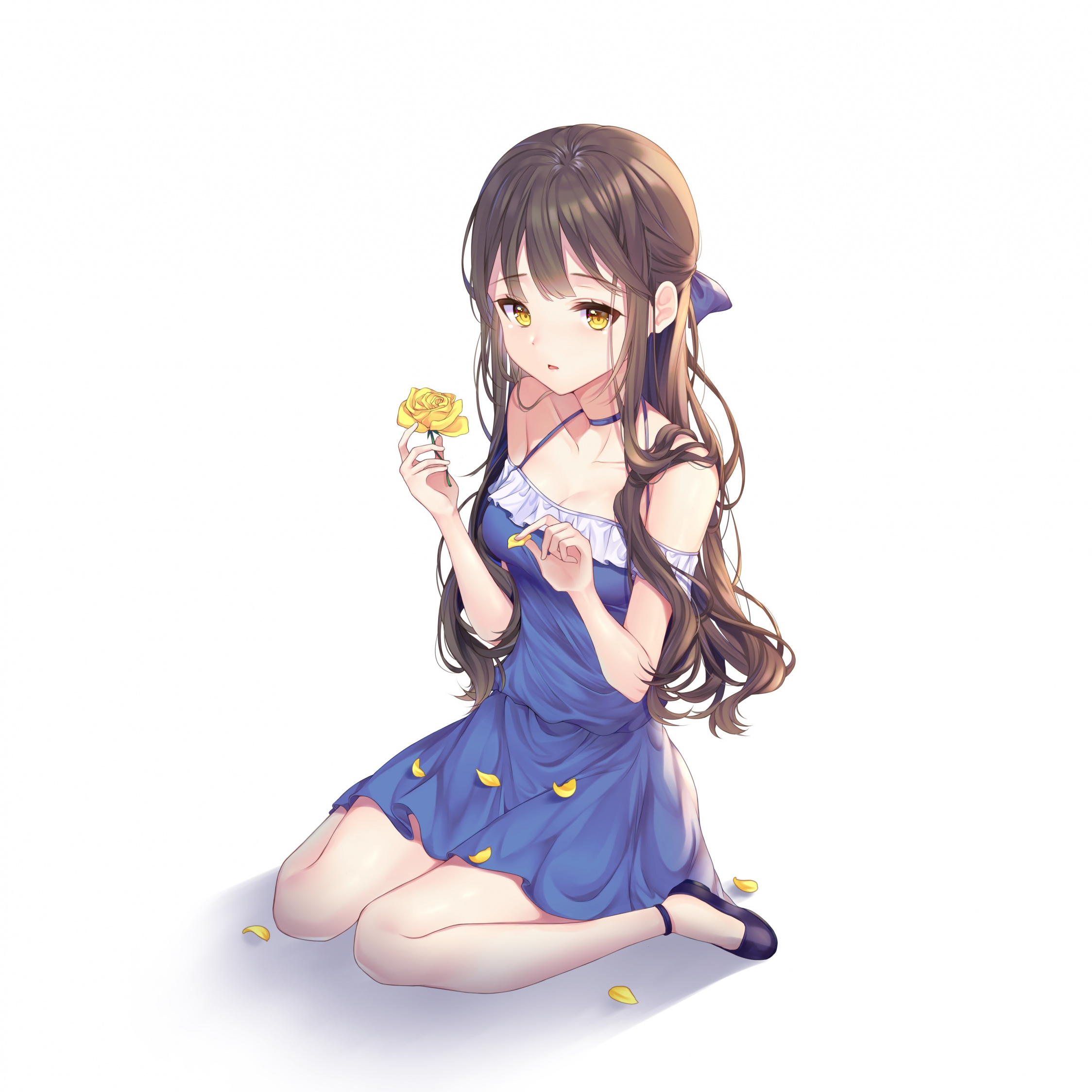 Yellow Flower, Cute, Original, Anime Girl, Wallpaper - Anime Girl With Flower - HD Wallpaper 