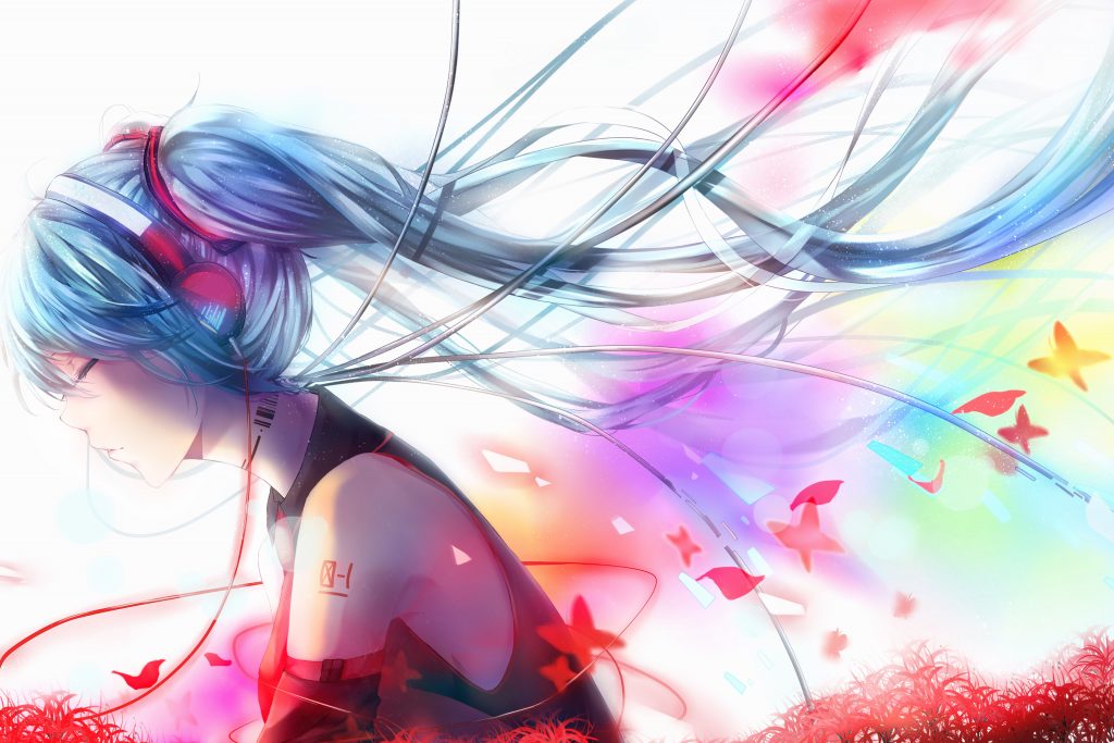 Anime Girl Blue Red Headphone 4k Wallpaper - Best Anime Blue Wallpapers 2018 - HD Wallpaper 