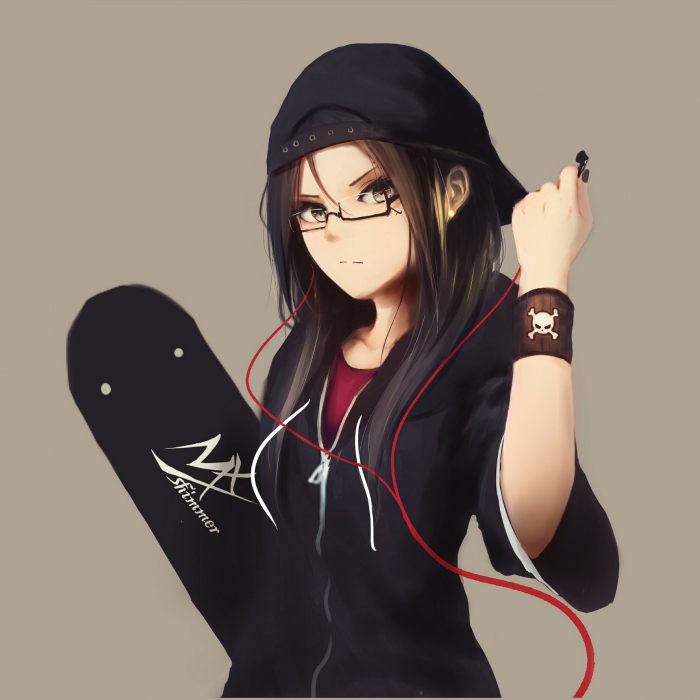 Anime Girl With Skate Board, Urban, Art, Wallpaper - Dark Cool Anime Girl -  2248x2248 Wallpaper 