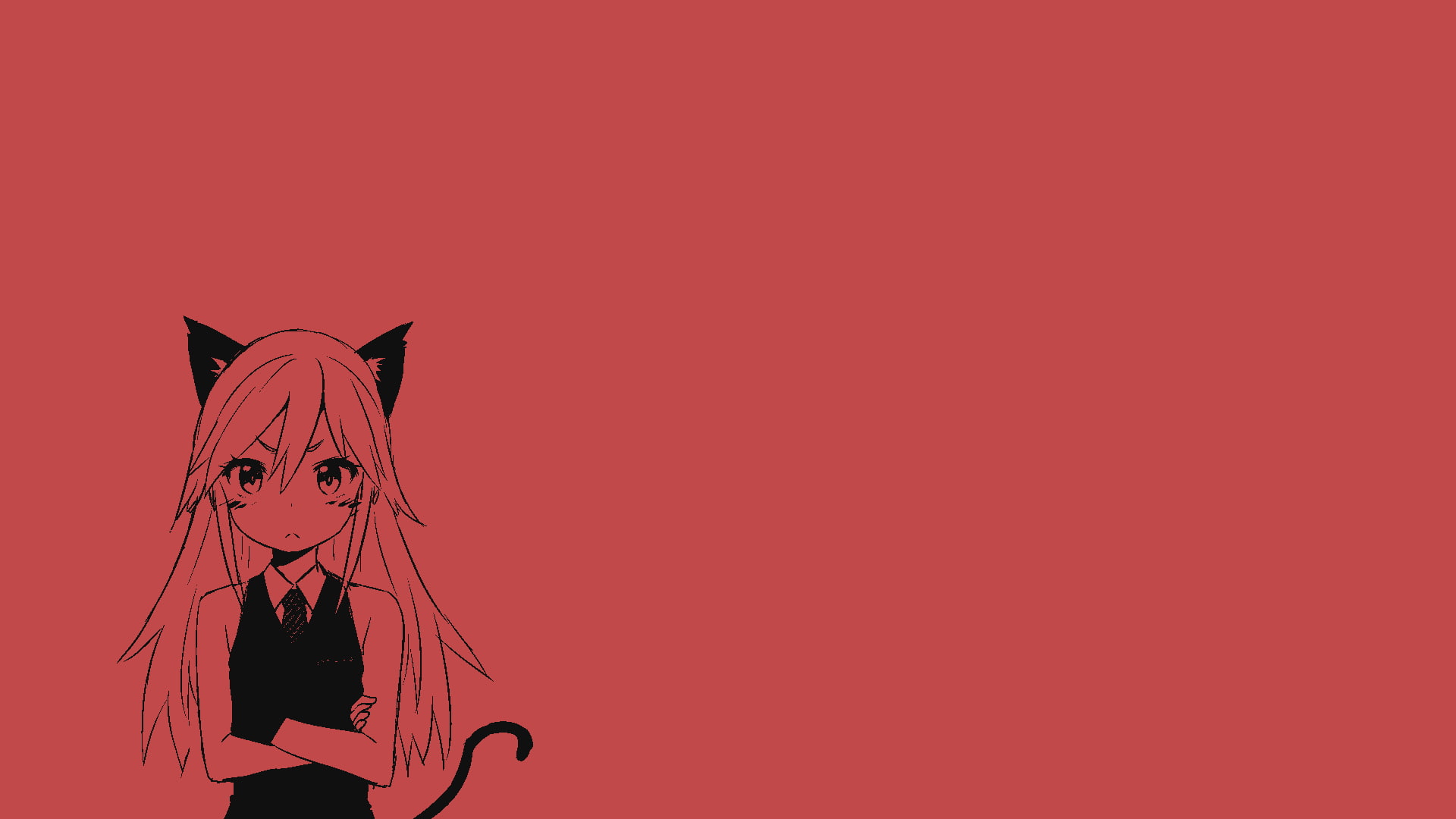 Anime Cat Girl Simple Background - HD Wallpaper 