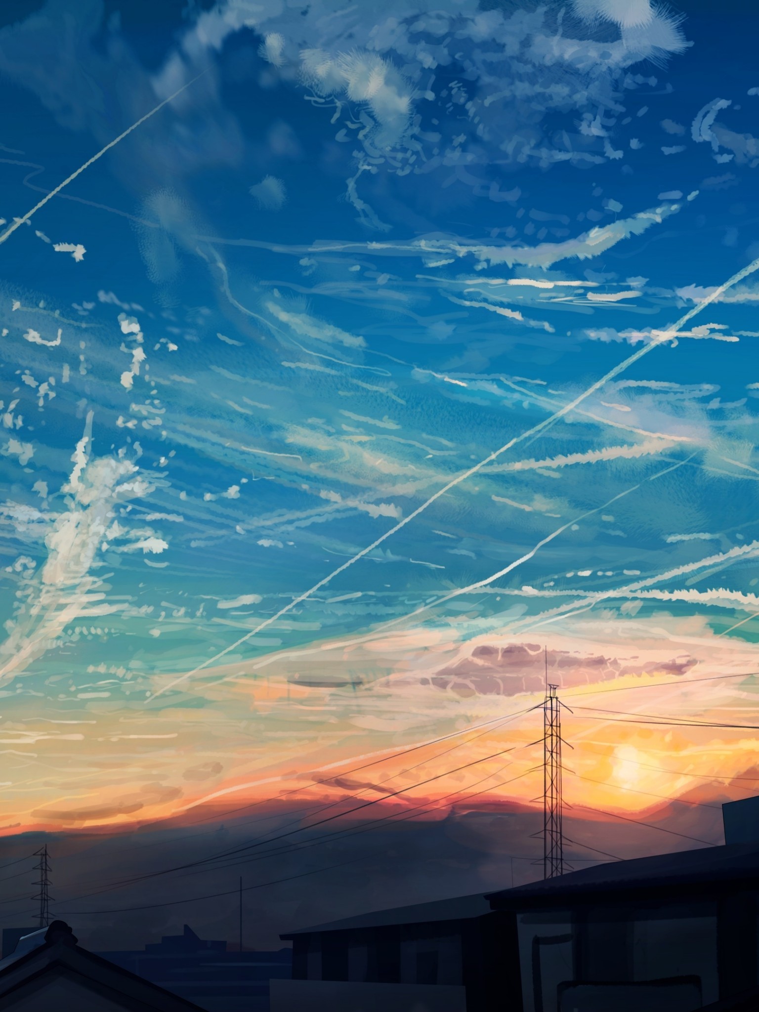 Anime Landscape, Scenic, Sunset, Sky, Clouds - Anime Landscape - HD Wallpaper 