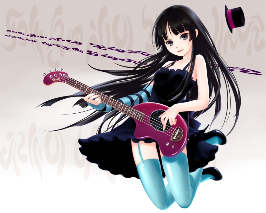 Anime Girl Black Hair Guitar - HD Wallpaper 