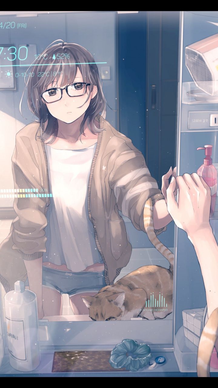 Anime Girl Short Hair Glasses - HD Wallpaper 