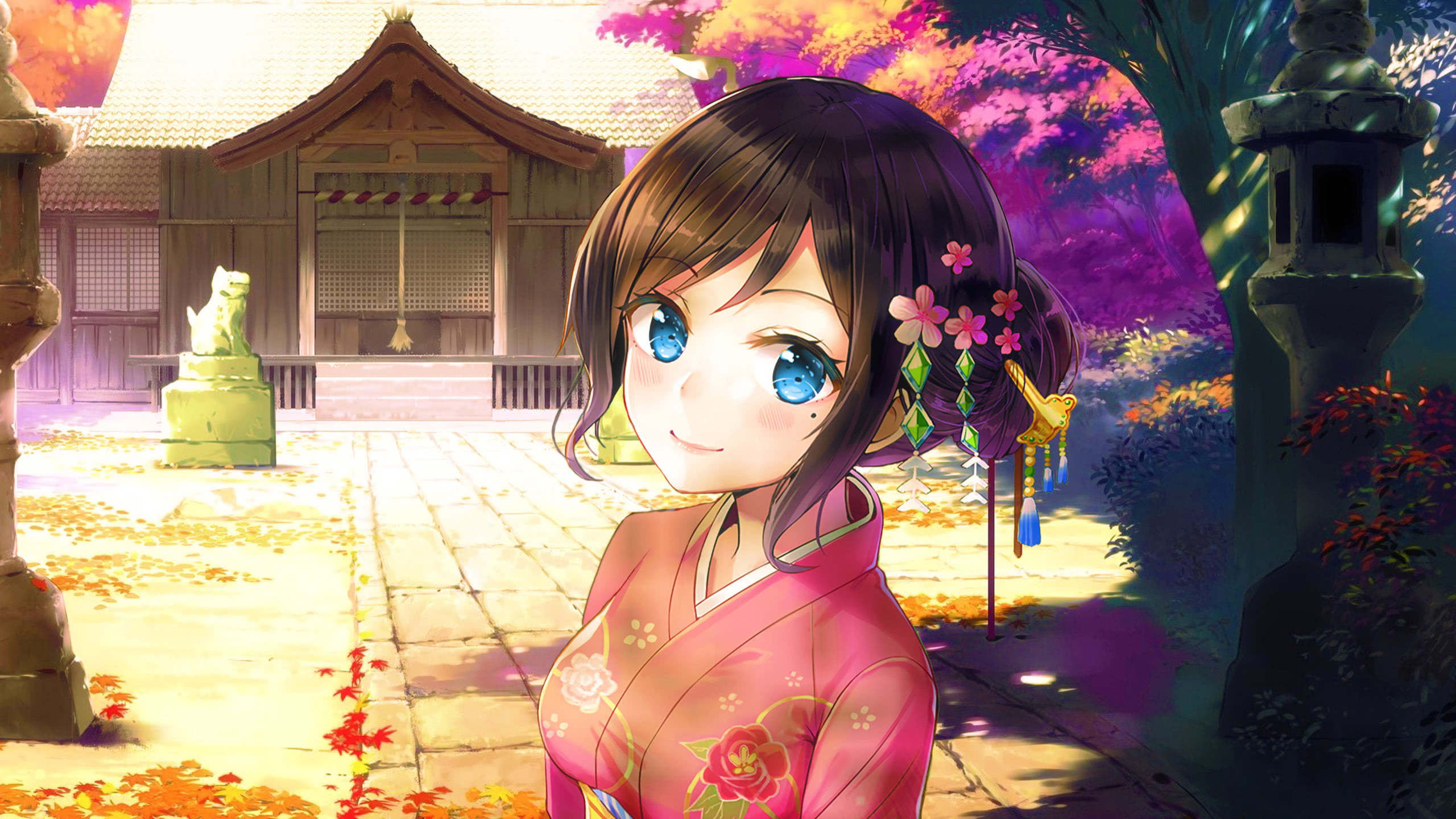 Anime Girl Kimono Wqhd 1440p Wallpaper - Anime Girls With Kimono - HD Wallpaper 