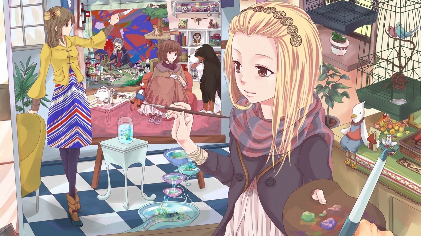 Wallpaper Anime, Girl, Artist, Drawing, Brush - Anime Girl Drawing Background - HD Wallpaper 