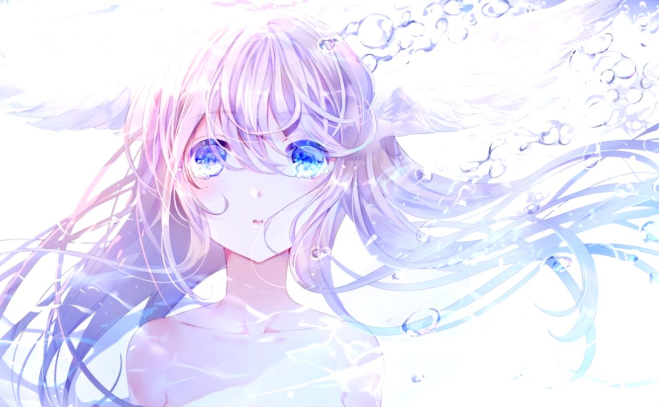 Download Anime Girl Crying Tears Wings Underwater - Tears Anime Girl Crying - HD Wallpaper 