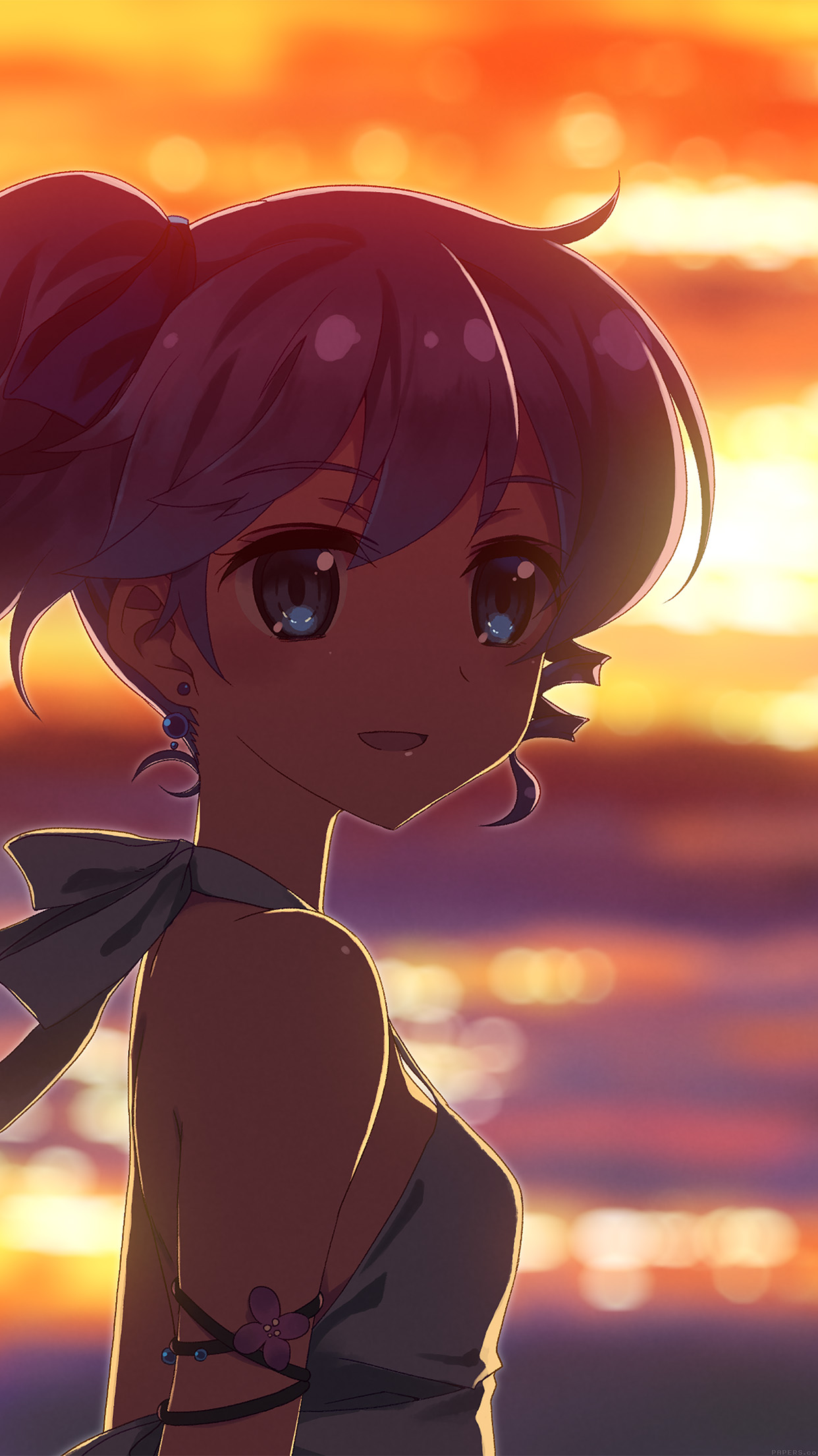 Anime Girl Beach Sunset Illust Art Android Wallpaper - Anime Girl Wallpaper Sunset - HD Wallpaper 