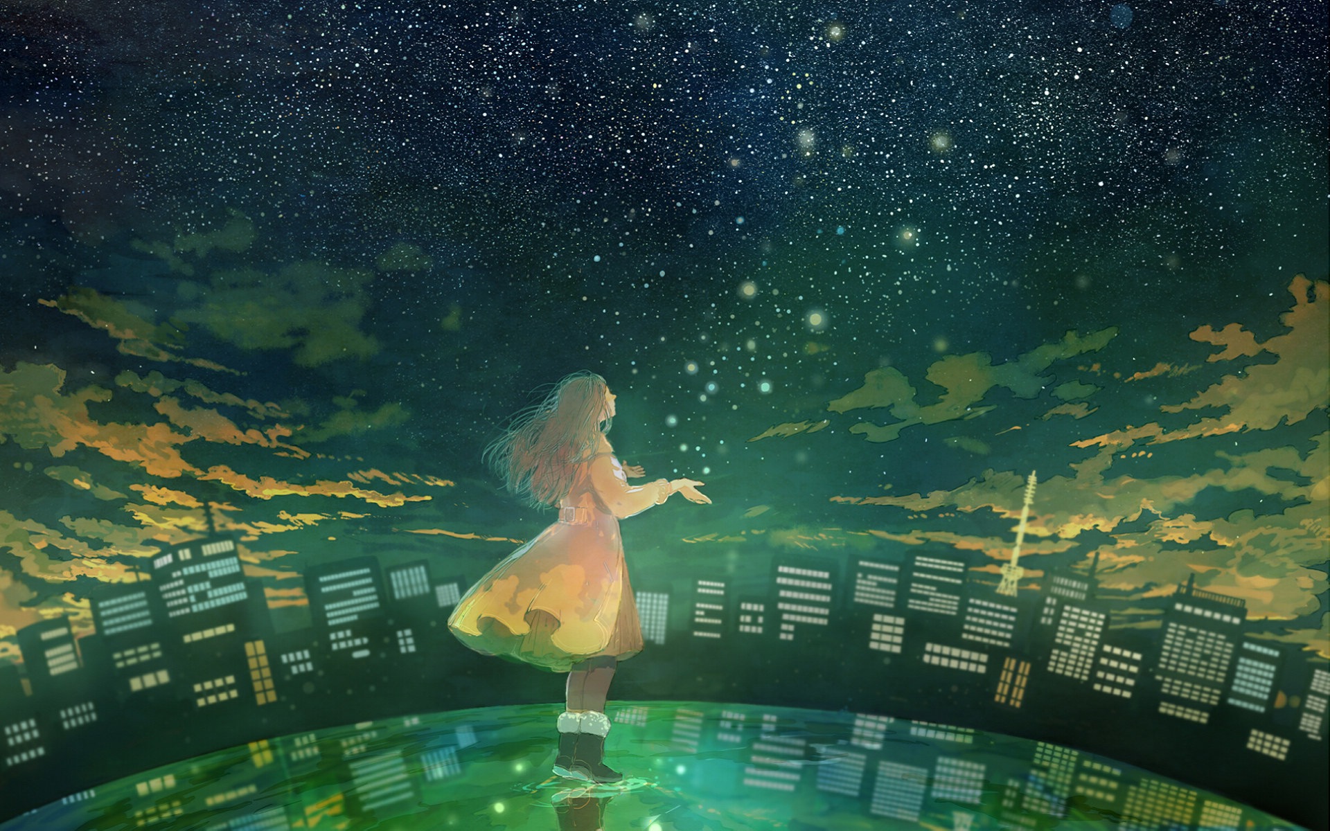 Firefly Summer Beautiful Anime Wallpaper - Fireflies Wallpaper Anime - HD Wallpaper 
